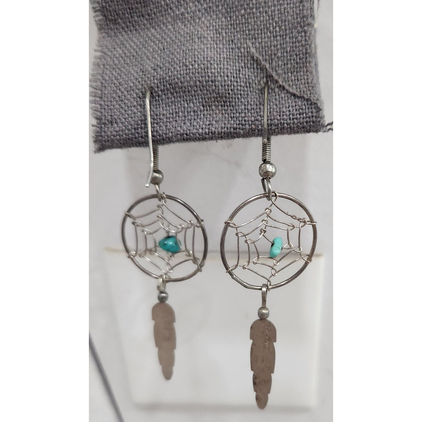 Other Native American Silver Dreamcatcher Turquoise Earrings 3" Size ONE SIZE - 2 Thumbnail