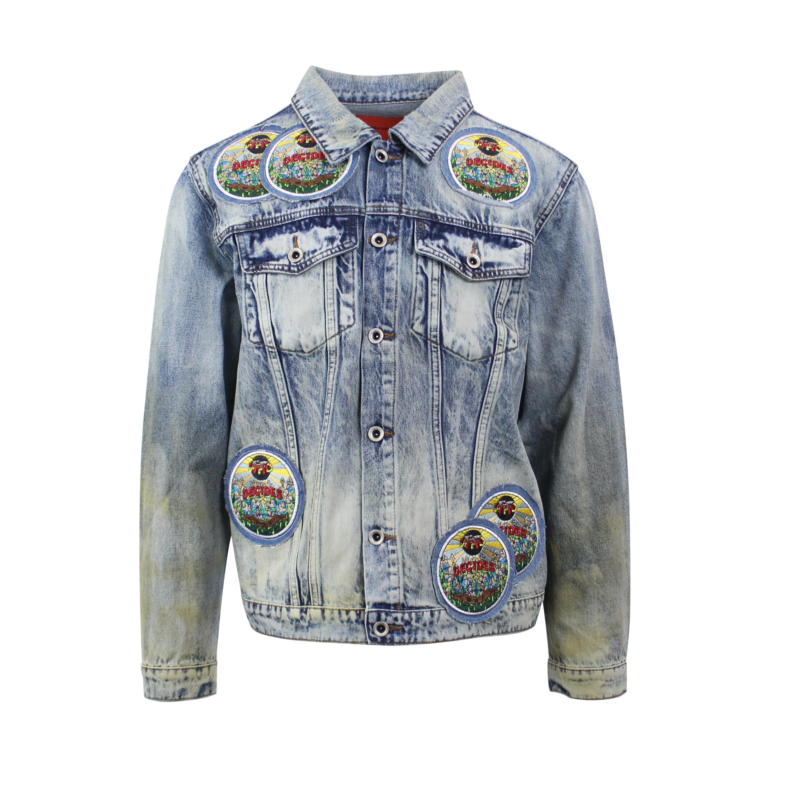 image of Who Decides War Indigo Acid Sphere Denim Jacket Size M, Men's