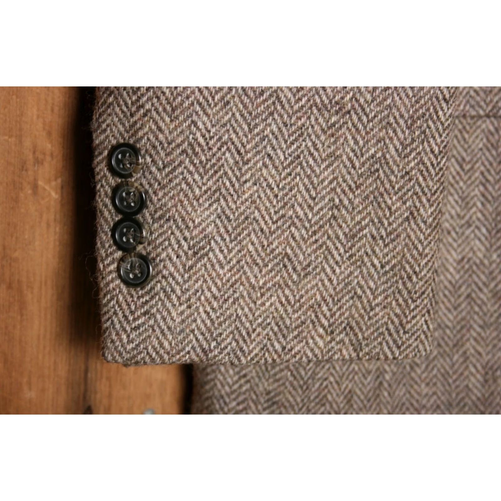Stafford STAFFORD Brown Herringbone Tweed Wool Sport Coat w/Leather Elbow Patches Sz. 44R Size US S / EU 44-46 / 1 - 4 Thumbnail