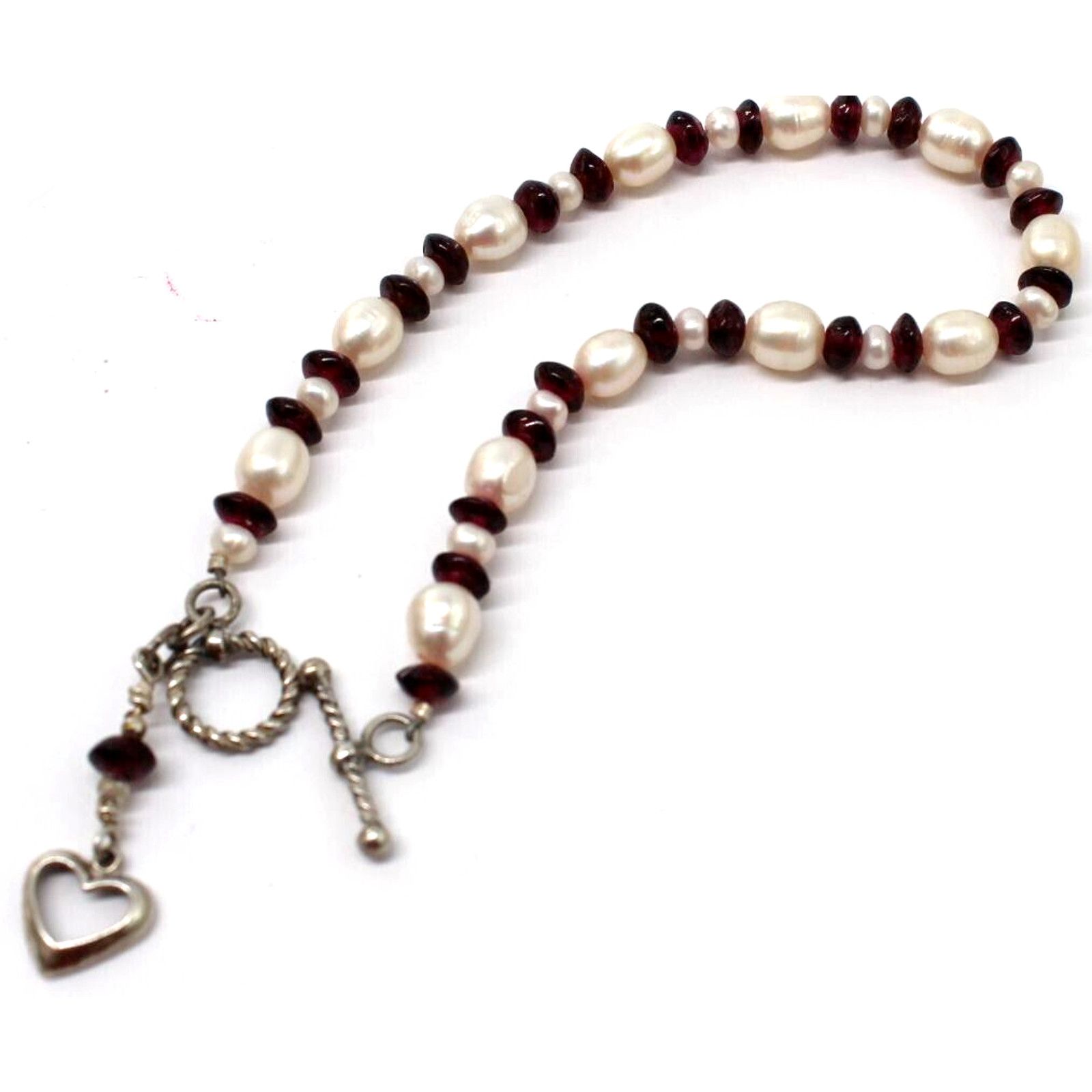 Other Genuine White Freshwater Pearl Red Garnet Bracelet 925Silver Size ONE SIZE - 1 Thumbnail