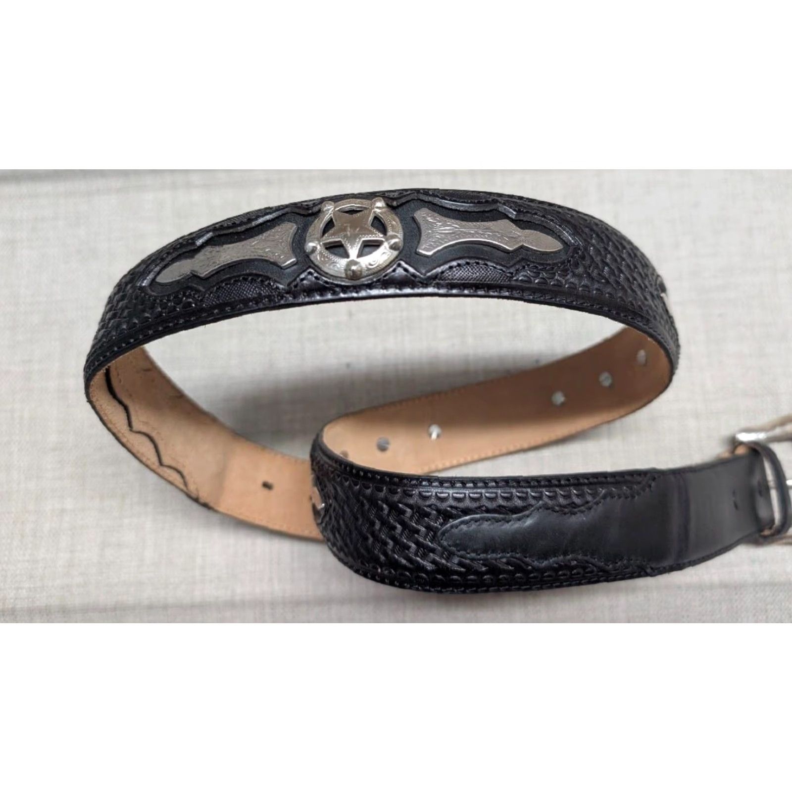 VINTAGE Justin belt Western Concho leather 38 black Texas  display picture 1