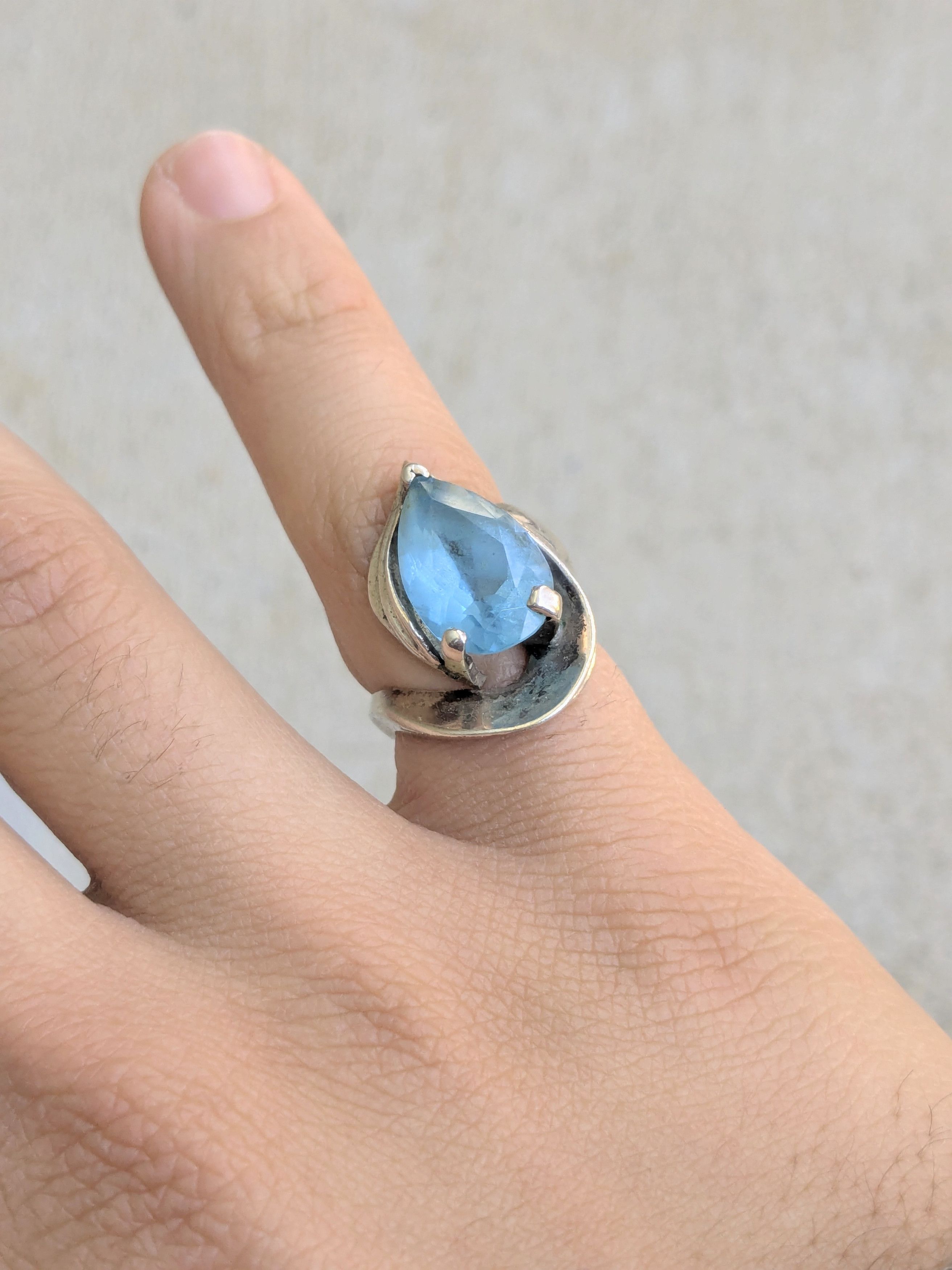 Jewelry Vintage Sterling Silver Ring Blue Topaz 5.25 Pear Teardrop Size ONE SIZE - 9 Thumbnail