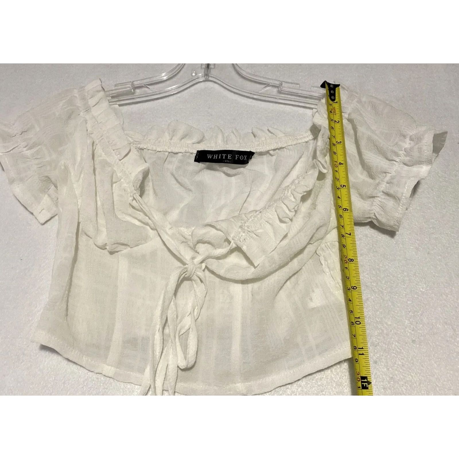 Vintage White Fox Shirt Women XS Short Sleeve Cropped Top Blouse White 26 51 Crop Top Casual Spring Summer Size XS / US 0-2 / IT 36-38 - 5 Thumbnail