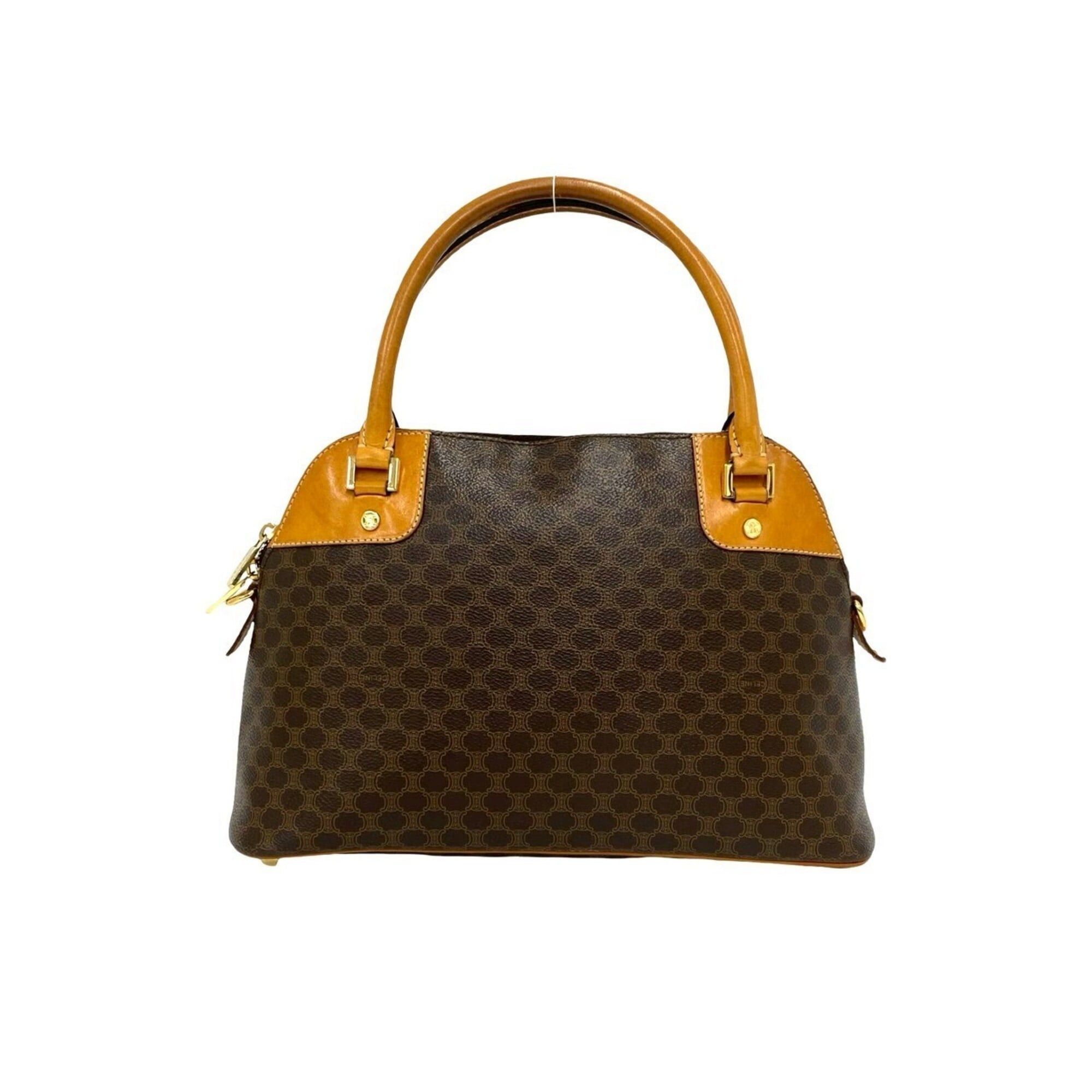 Celine CELINE Vintage Macadam Blazon Triomphe Leather Handbag Mini Boston Bag Brown 13880 Size ONE SIZE - 1 Thumbnail