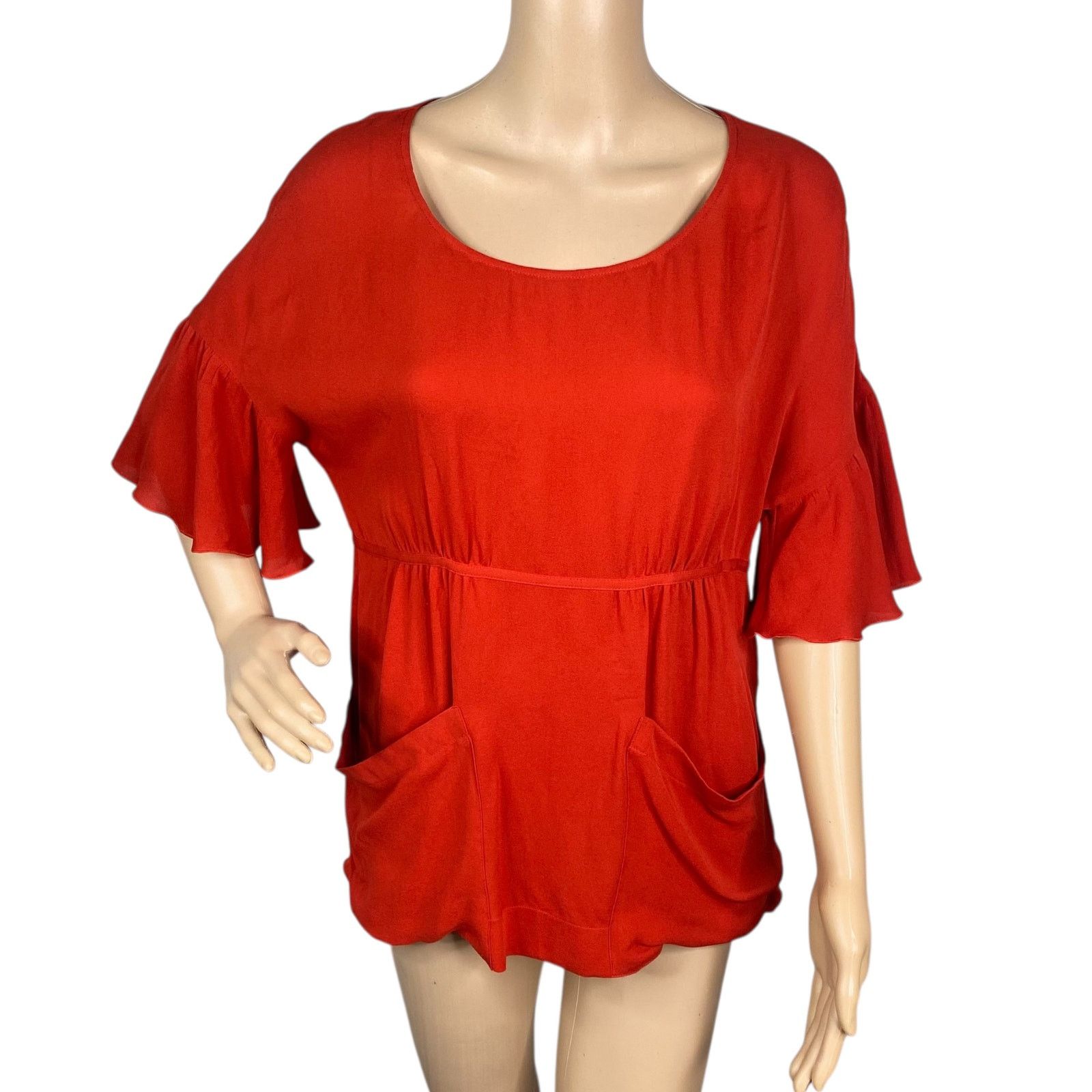 Stella McCartney Stella McCartney Red Silk Bell Sleeve Empire Blouse SZ 38/4 Size S / US 4 / IT 40 - 1 Thumbnail