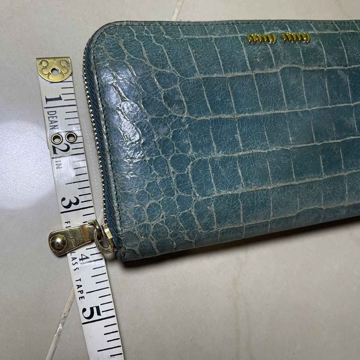 Miu Miu Miu Miu Blue Croc Embossed Leather Zip Around Wallet Size ONE SIZE - 3 Thumbnail