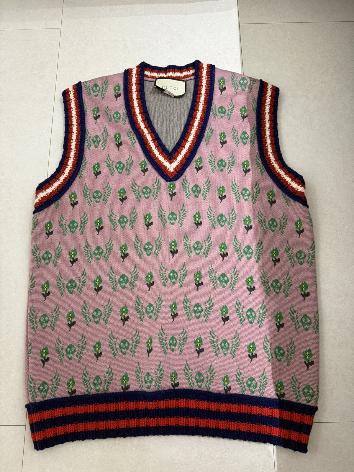 Gucci GUCCI SKULL AND FLOWER JACQUARD WOOL WAISTCOAT Size US L / EU 52-54 / 3 - 5 Thumbnail