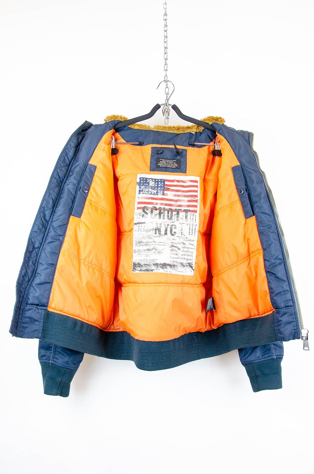 Schott Schott NYC Navy Hooded Bomber Jacket Faux Fur Trim - Size L Size US L / EU 52-54 / 3 - 17 Thumbnail