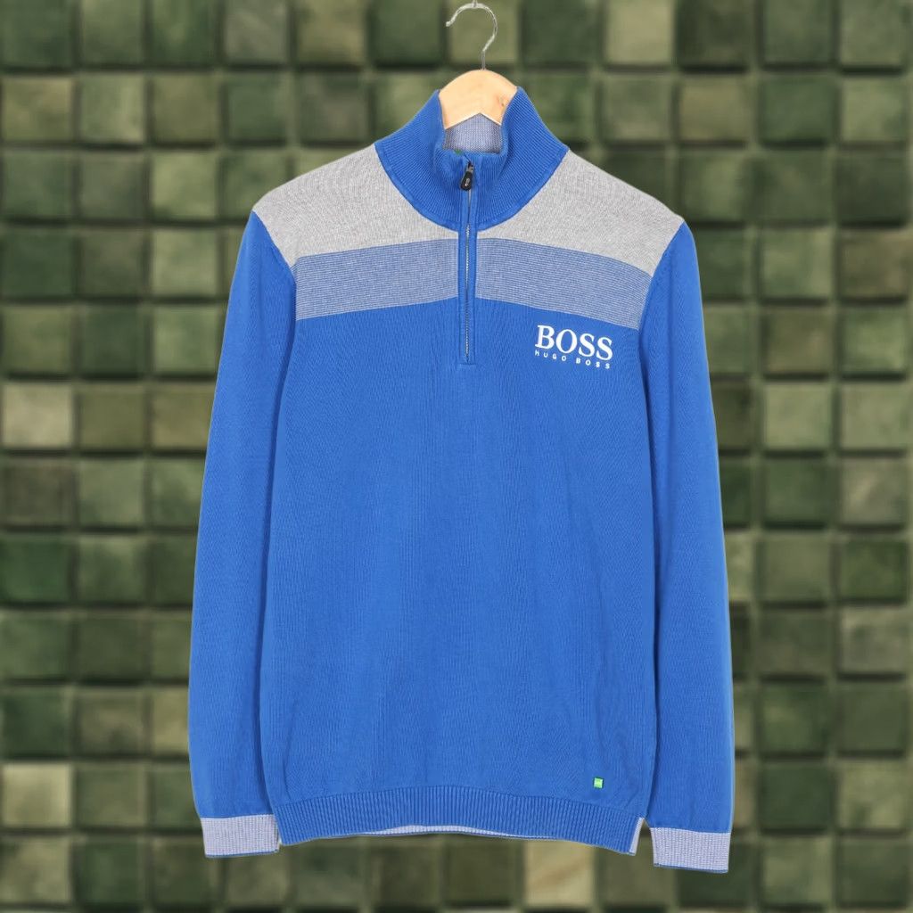 Hugo Boss HUGO BOSS Jumper Men Green Label High Neck 1/4 Zip Knit Cotton Blue Size M Size US M / EU 48-50 / 2 - 1 Thumbnail