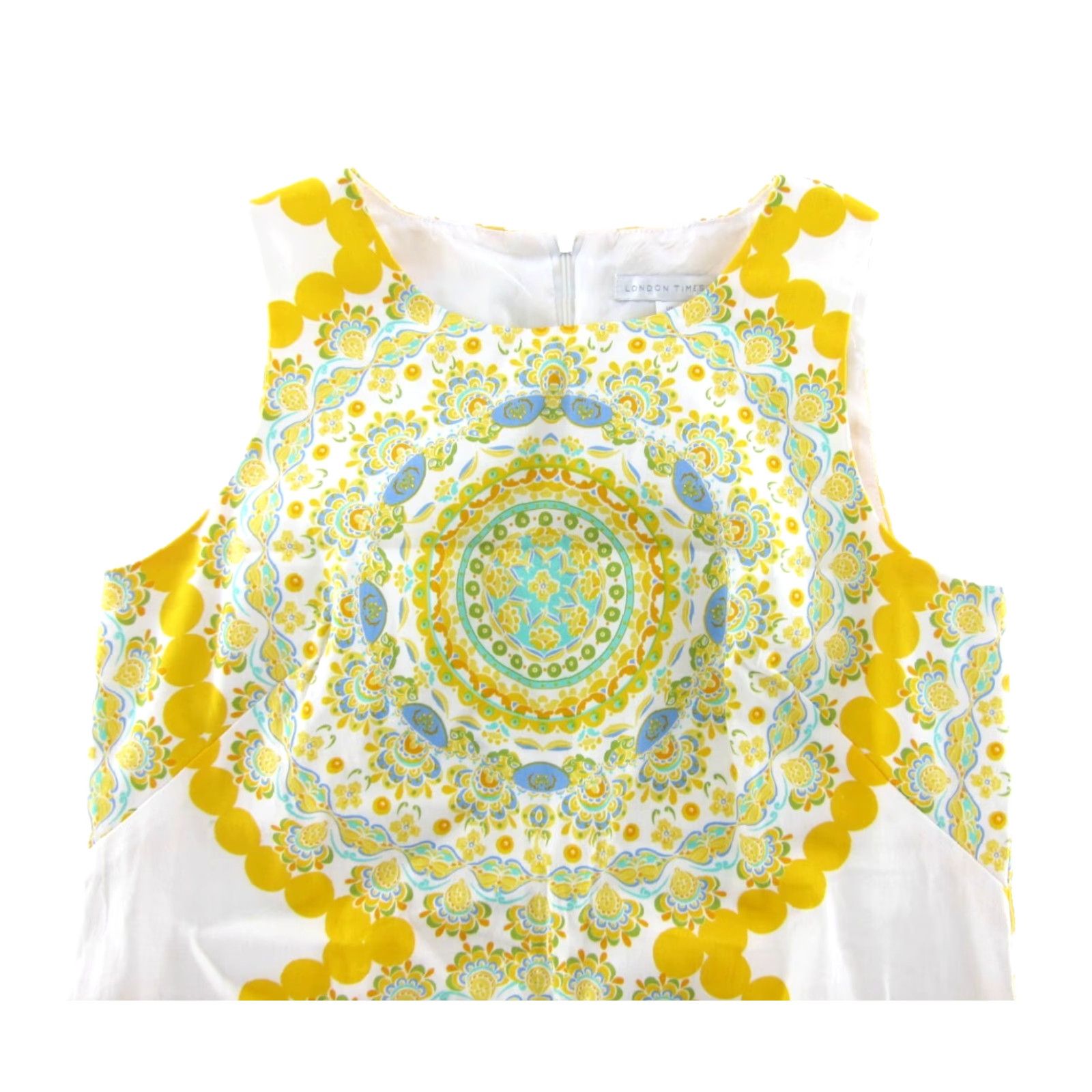 Vintage VINTAGE London Times White Yellow Blue Green Floral Paisley Tank Shift Sun Dress 12 Size XL / US 12-14 / IT 48-50 - 4 Thumbnail