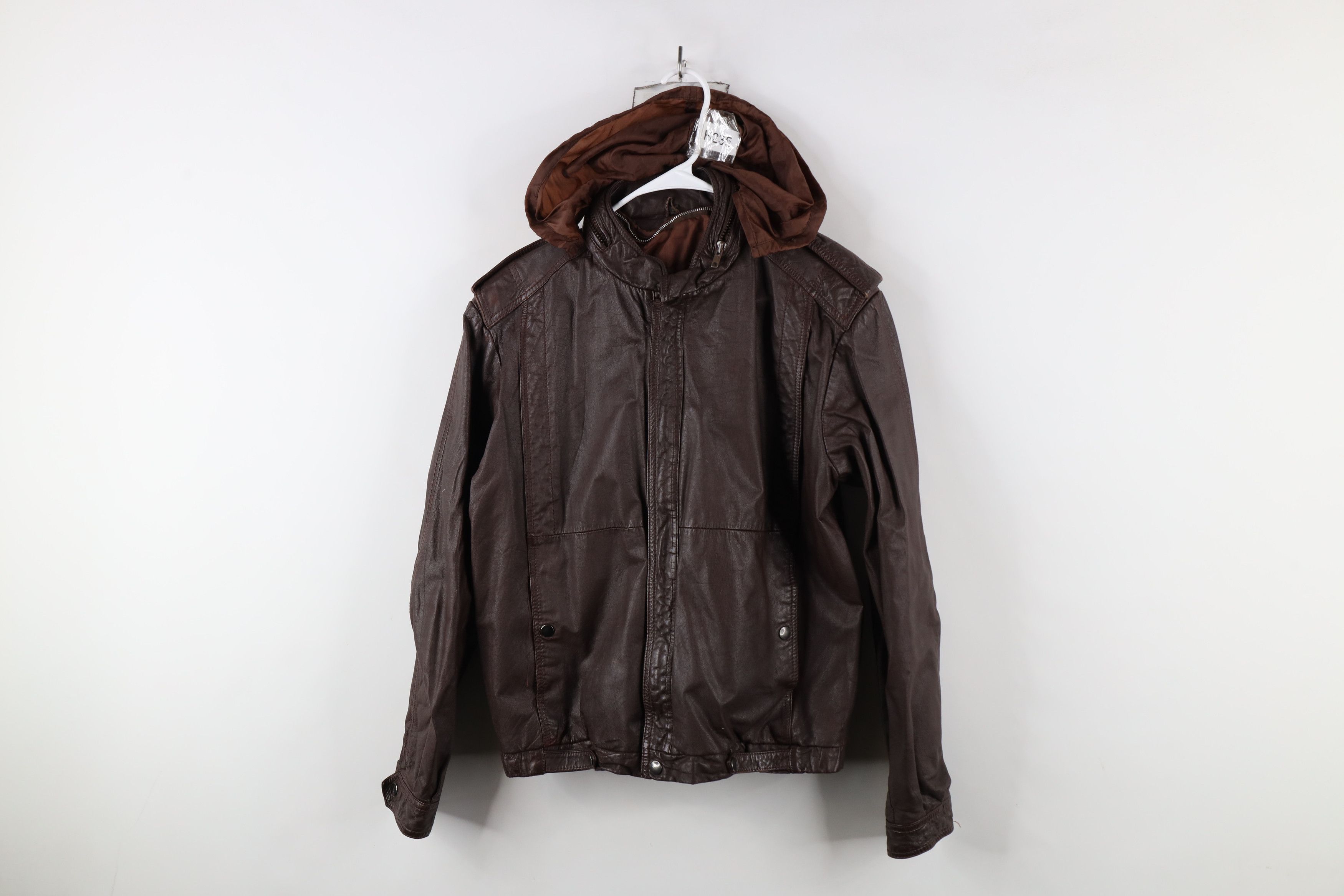 Vintage Vintage 70s Streetwear Hooded Leather Bomber Jacket Brown Size US L / EU 52-54 / 3 - 1 Thumbnail