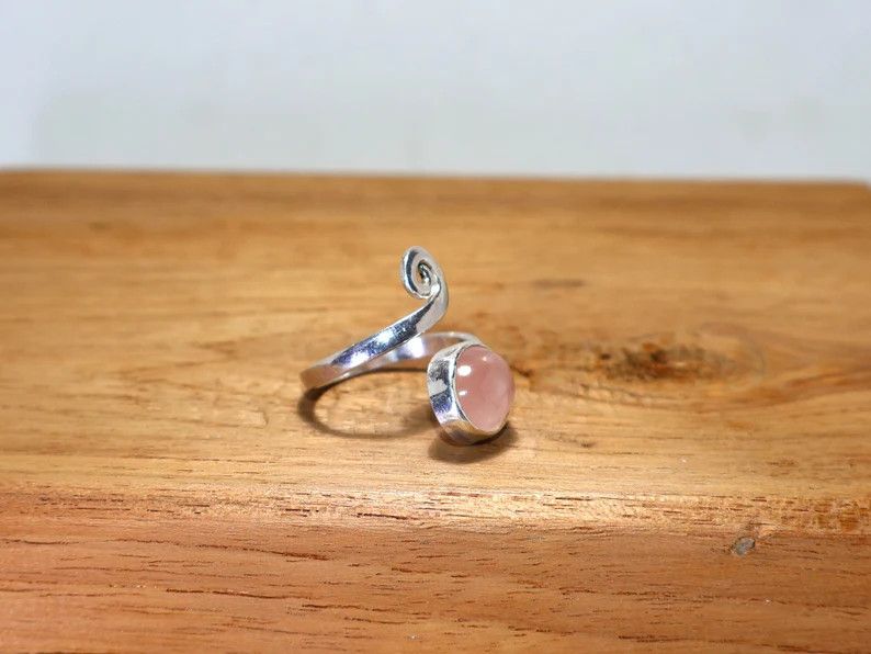 Handmade Handmade Rose Quartz Sterling Silver Adjustable Ring, Gifts Size ONE SIZE - 4 Thumbnail