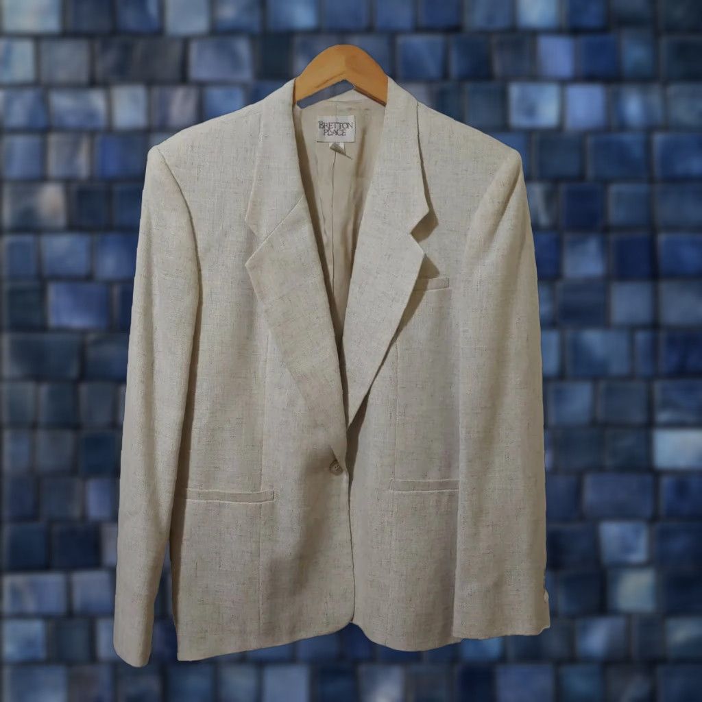 Vintage VINTAGE Bretton Place Women Skirt Suit 2-Piece Beige 18 L/S Pockets USA Career Mens? Size 40" / US 18 - 1 Thumbnail
