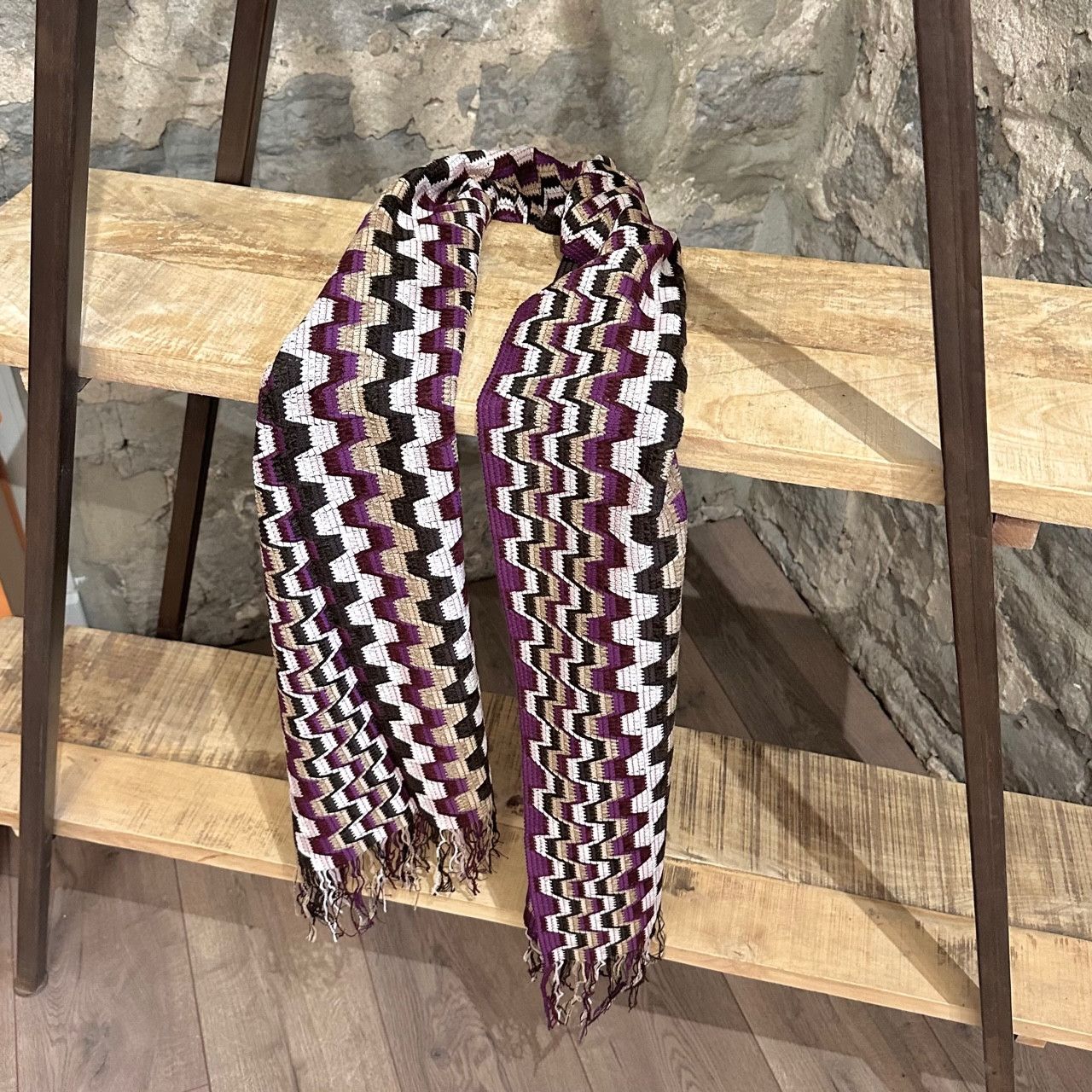 Missoni Missoni Purple Beige Zigzag Chenille Scarf Size ONE SIZE - 8 Thumbnail