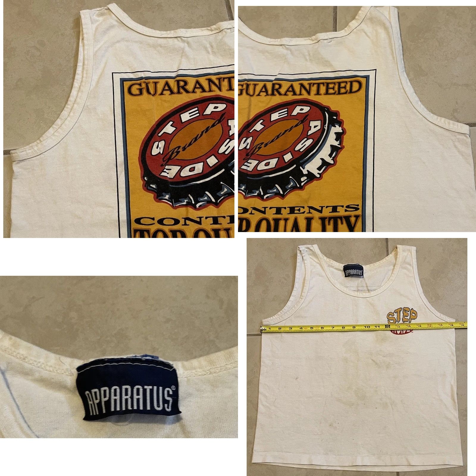 Vintage VINTAGE 90s Step Aside Bottle Cap Faded Distressed Tank Top XS Surf Skate Grunge Funny Shirt Mens White Zap Size US XS / EU 42 / 0 - 9 Thumbnail