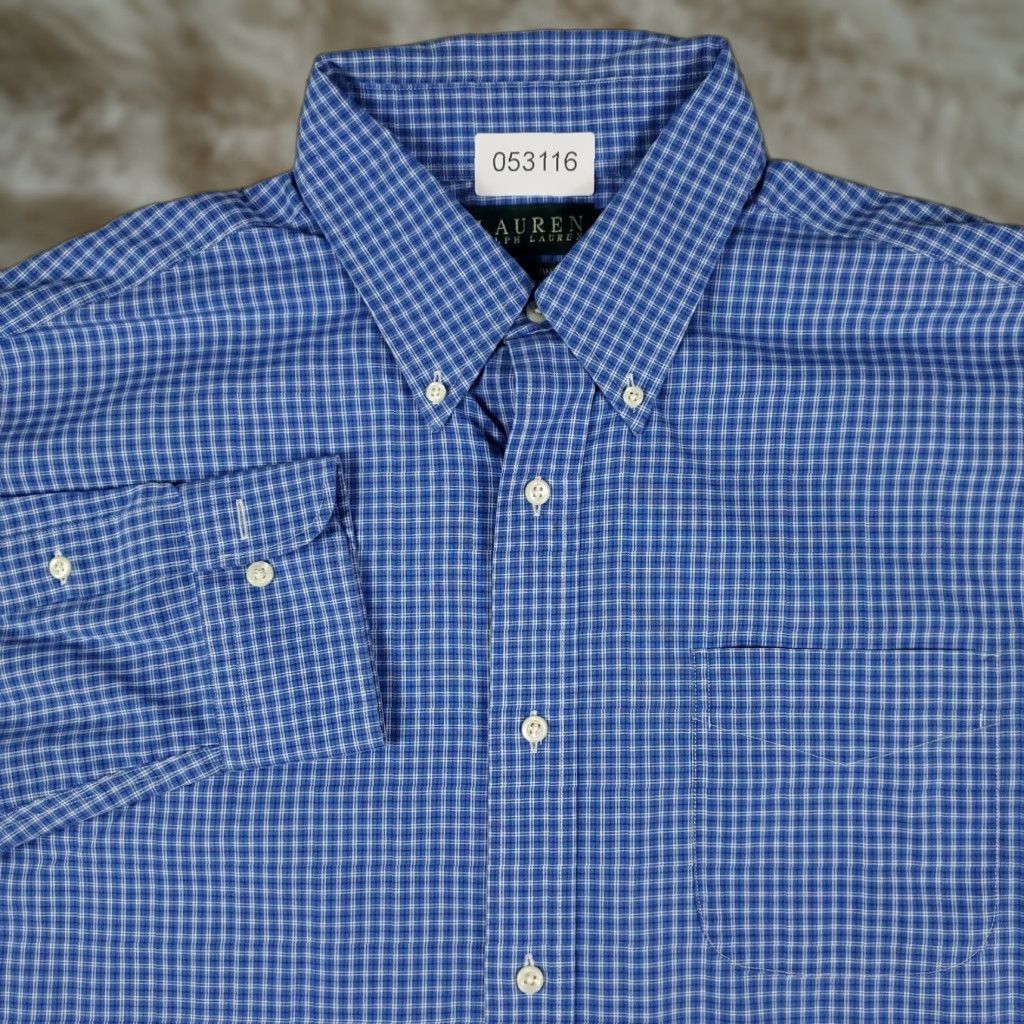 Ralph Lauren Ralph Lauren Blue Plaid Dress Shirt Mens 17.5 Long Sleeve Button-Up Classic Fit Size 46R - 1 Thumbnail
