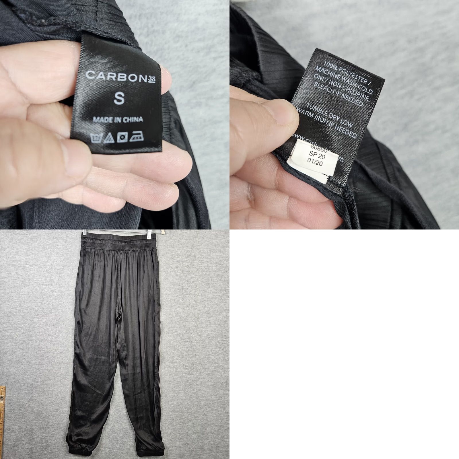 Carbon Carbon 38 Womens Jogger Pants Black Satin Light-weight Pull-on Size S Size 28" / US 6 / IT 42 - 8 Thumbnail