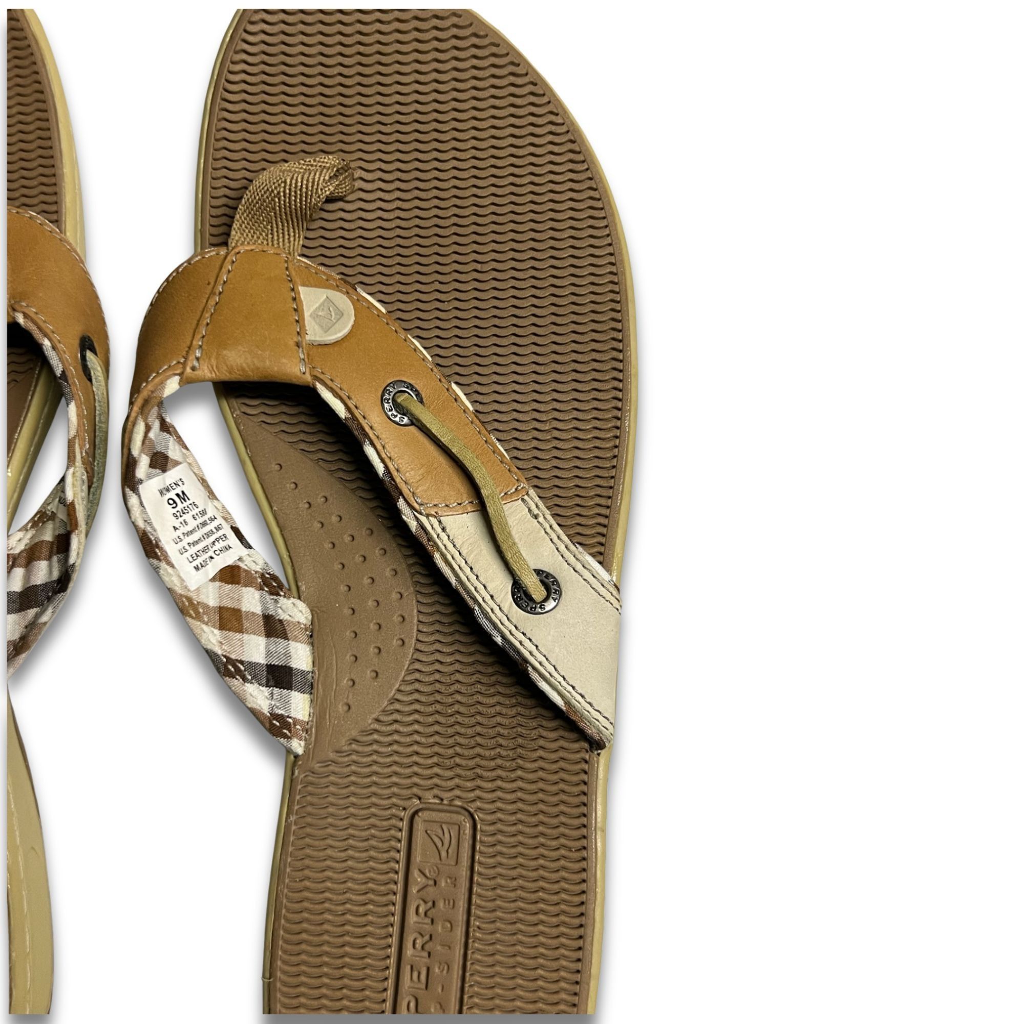 Sperry Sperry Womens Seafish Thong Sandals Size 9 Brown Plaid Leath Size US 9 / IT 39 - 5 Thumbnail