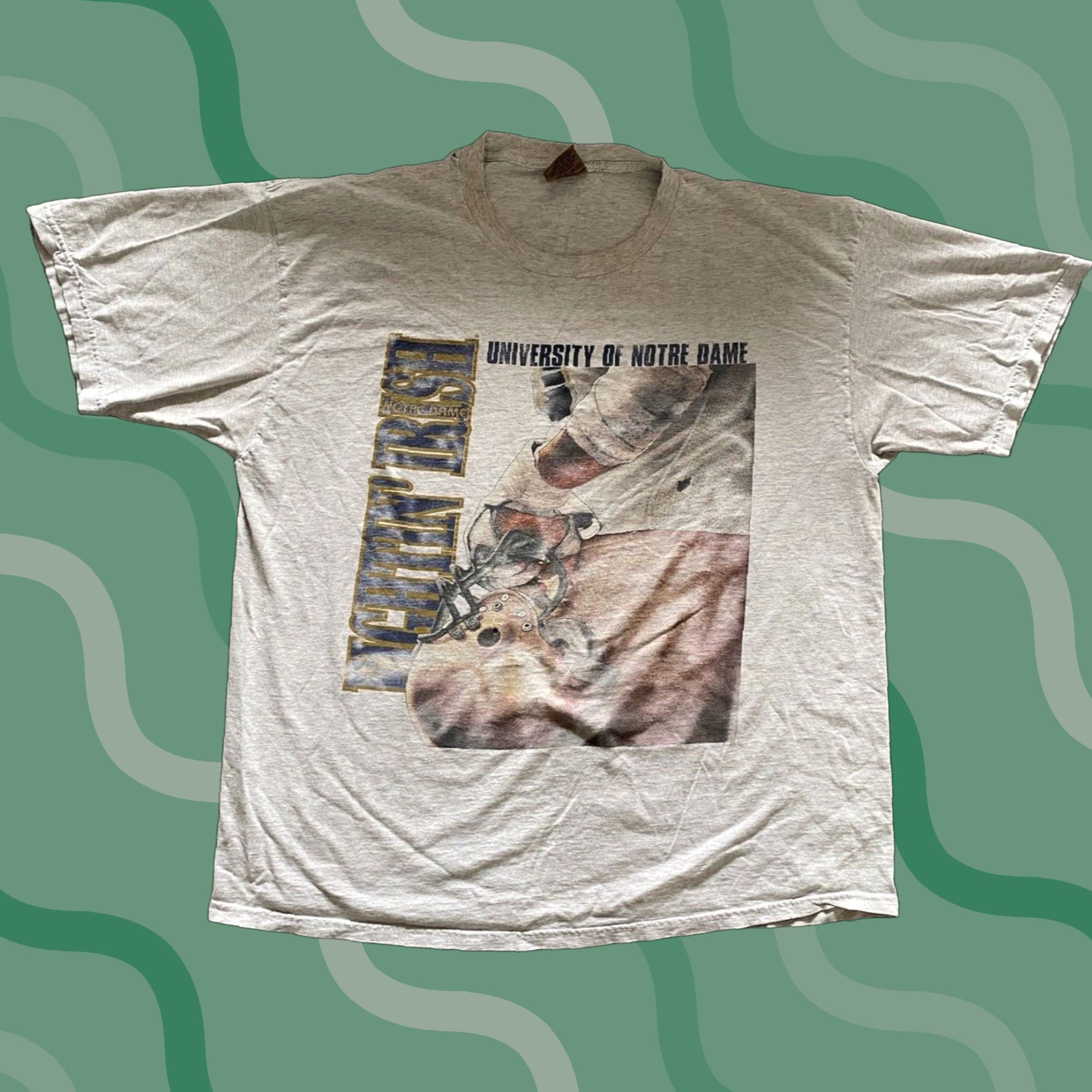 Nutmeg VINTAGE Nutmeg Mills T Shirt 2XL Men’s Norte Dame Fightin Irish Made In USA Gray Short Sleeve Mens USA 90s College Classic Sports Size US XXL / EU 58 / 5 - 1 Thumbnail