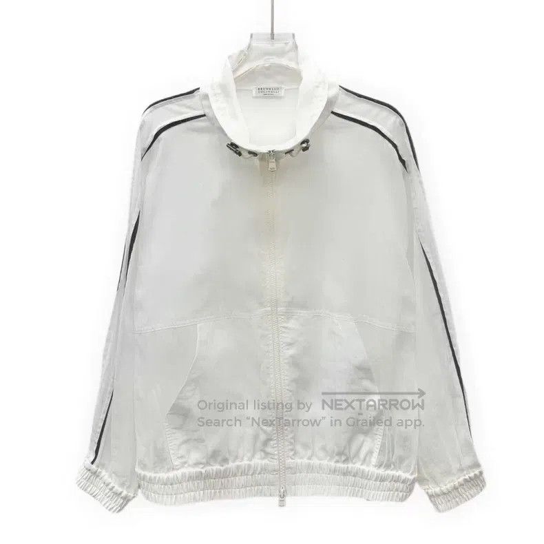 Brunello Cucinelli Brunello Cucinelli White Cotton Collar Zip Long Sleeve Jac Size XXS / US 00 / IT 34 - 1 Thumbnail