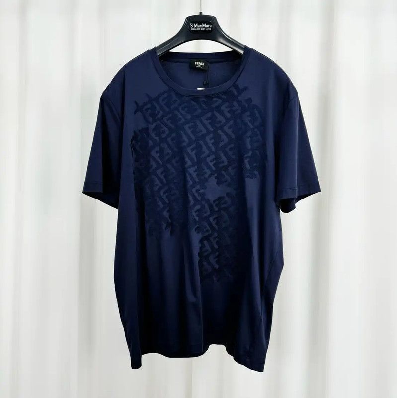 Fendi Fendi Short Sleeve Cotton T-Shirt in Navy 0089 Size US L / EU 52-54 / 3 - 1 Thumbnail