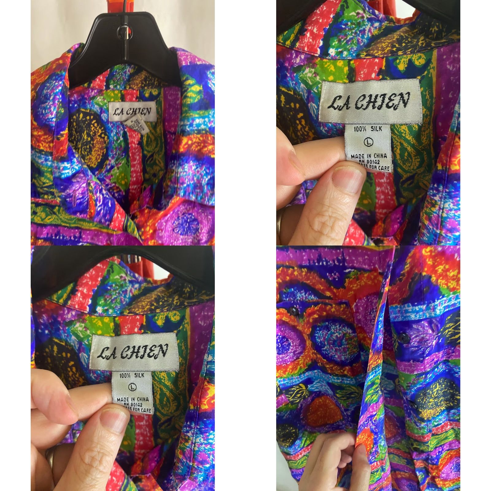 Bonobos WOMENS La Chien 100% Silk Artwork Padded Shoulders Shirt Large L Length 33 Size L / US 10 / IT 46 - 8 Thumbnail
