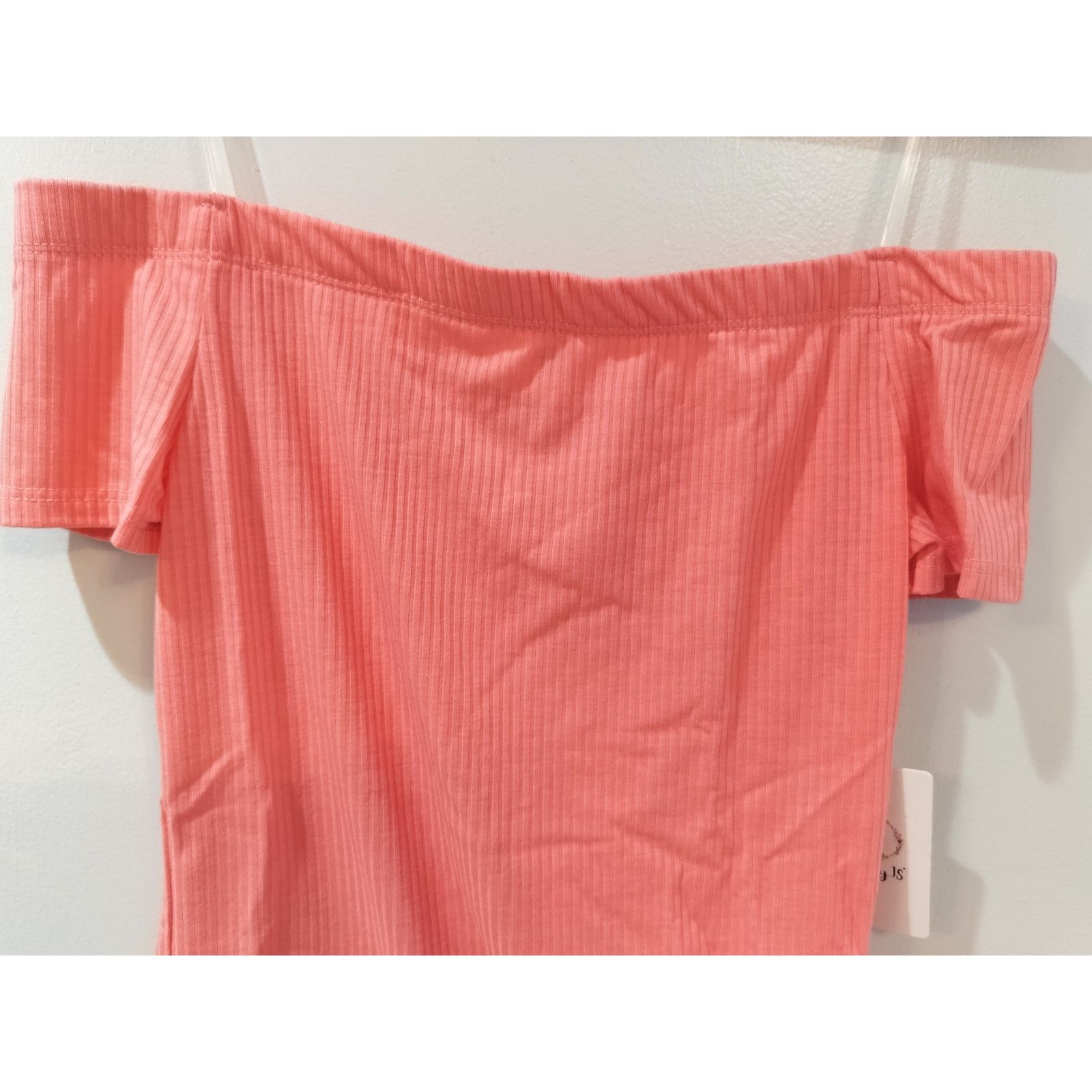 Other Trendy JS Coral Ribbed Off Shoulder Top Junior's L Stretch Size L / US 10 / IT 46 - 2 Thumbnail