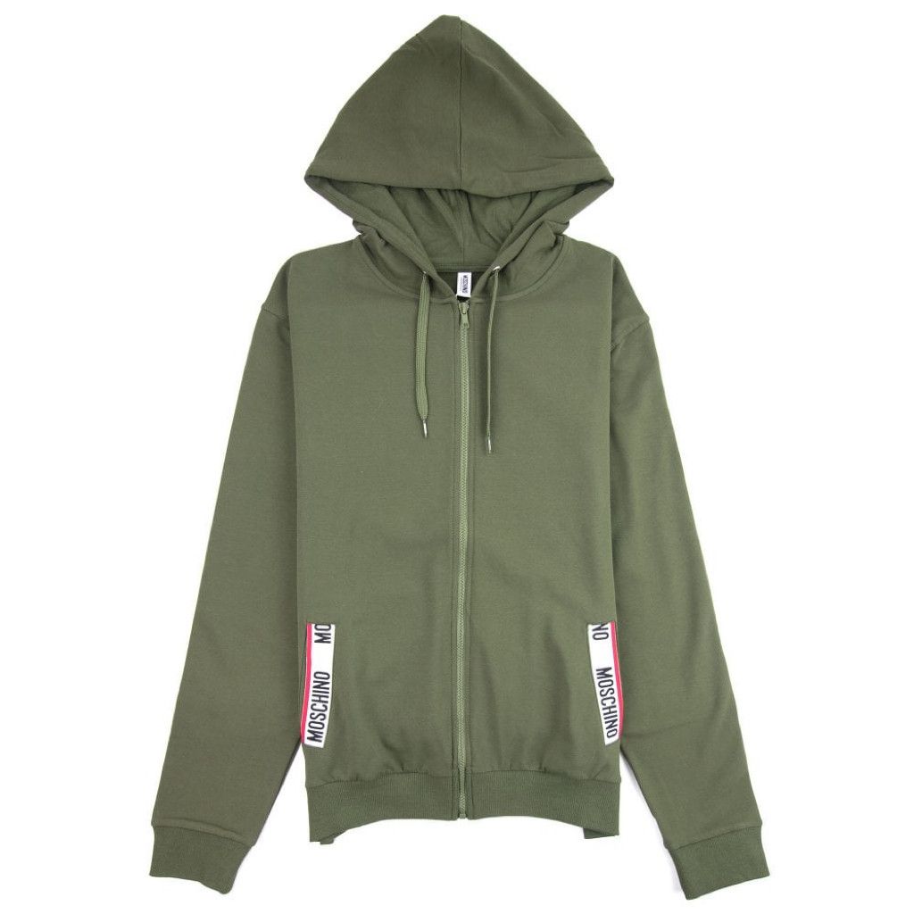 Moschino MOSCHINO Men Khaki Tape Logo Pocket Zip Up Hoody Size US S / EU 44-46 / 1 - 1 Thumbnail