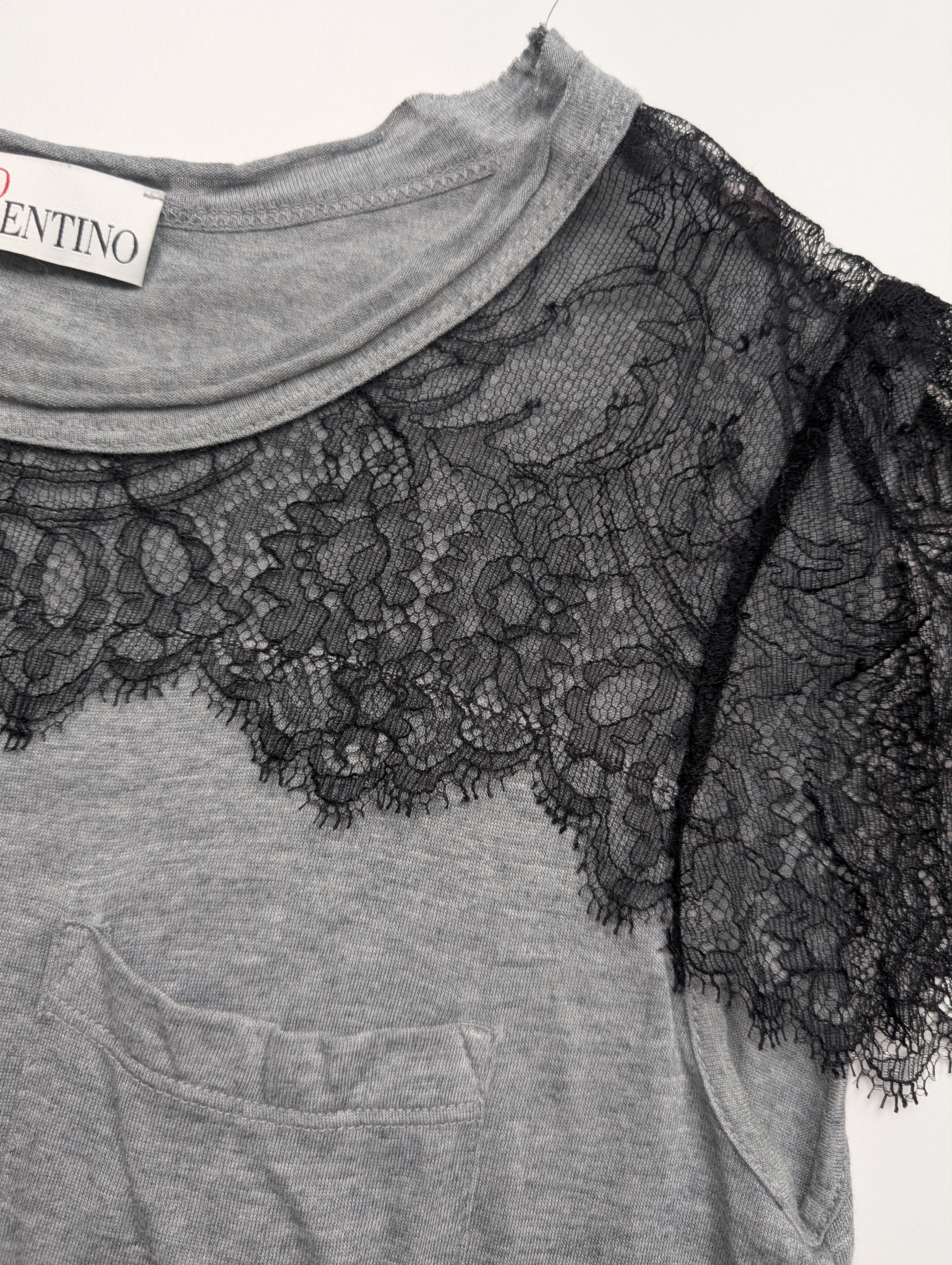 RED Valentino Red Valentino Grey Top With Lace Shoulders Size S / US 4 / IT 40 - 3 Thumbnail