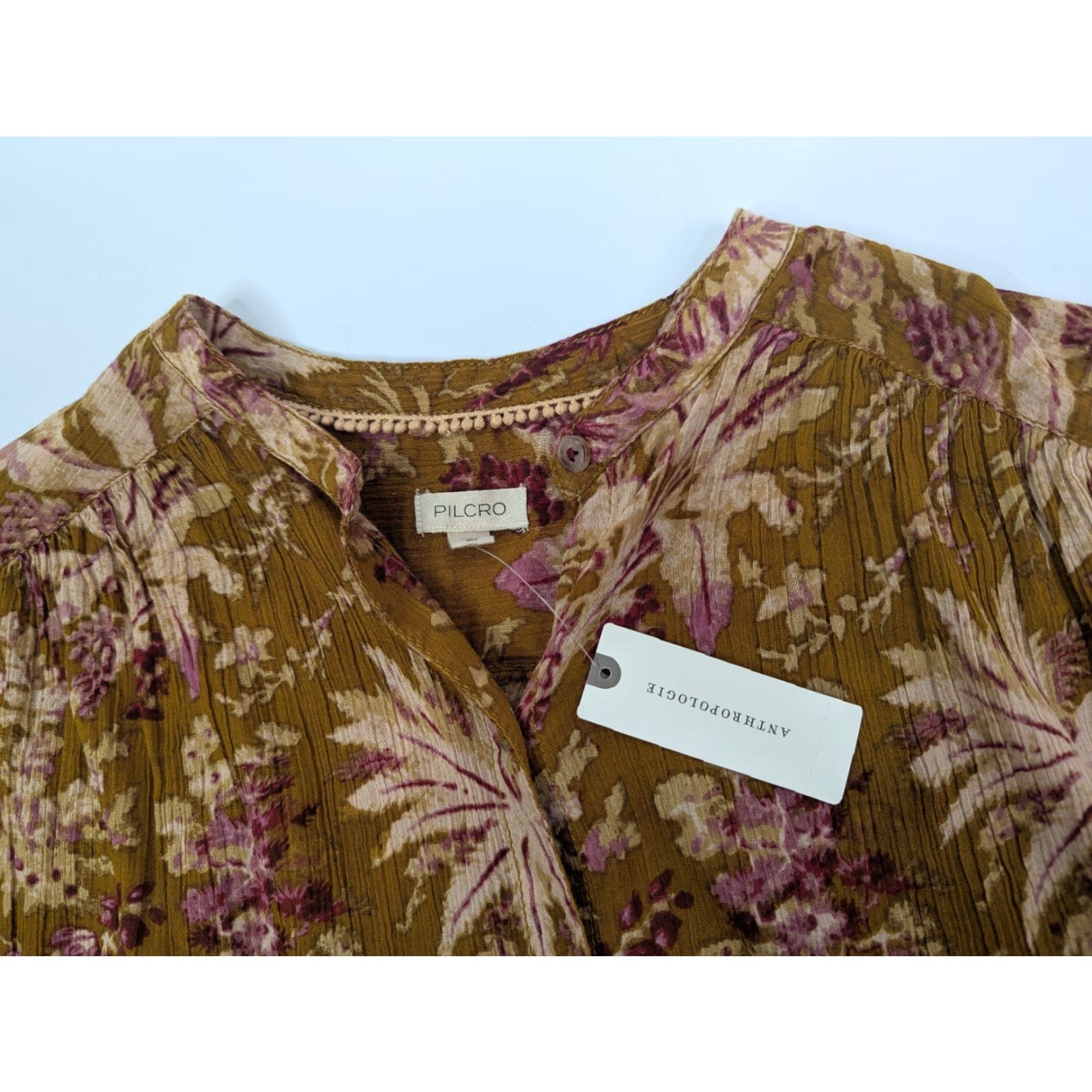 Anthropologie NWT Anthropologie Blouse Shirt Floral Short-Sleeve Batwing Peaches Cotton Women's L/XL Regular • Boho, College, Festival, Love, 90s? Size L / US 10 / IT 46 - 6 Thumbnail