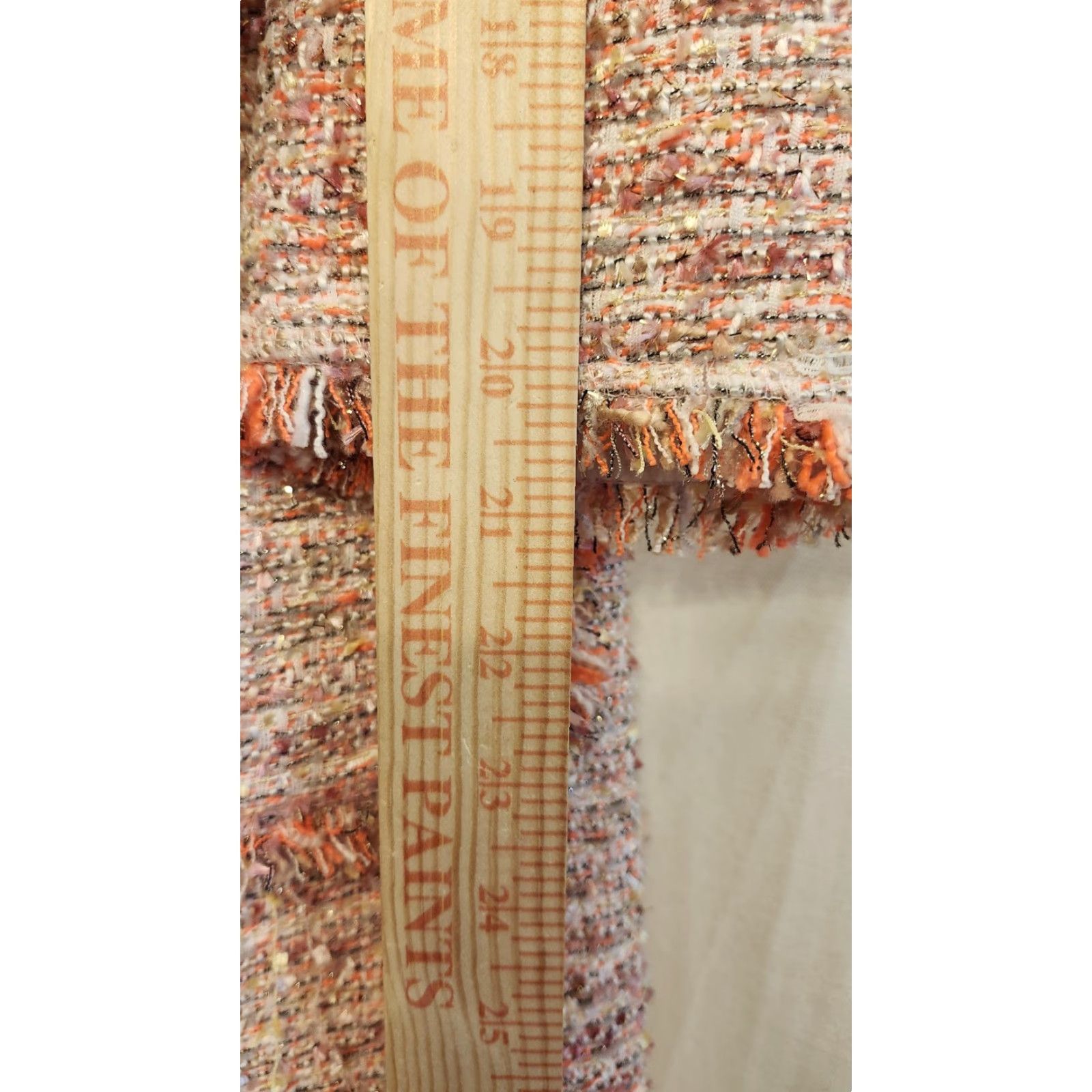 VINTAGE Neiman Marcus Jacket Womens Small Pink Orange Tweed Open Front Fringe Pockets