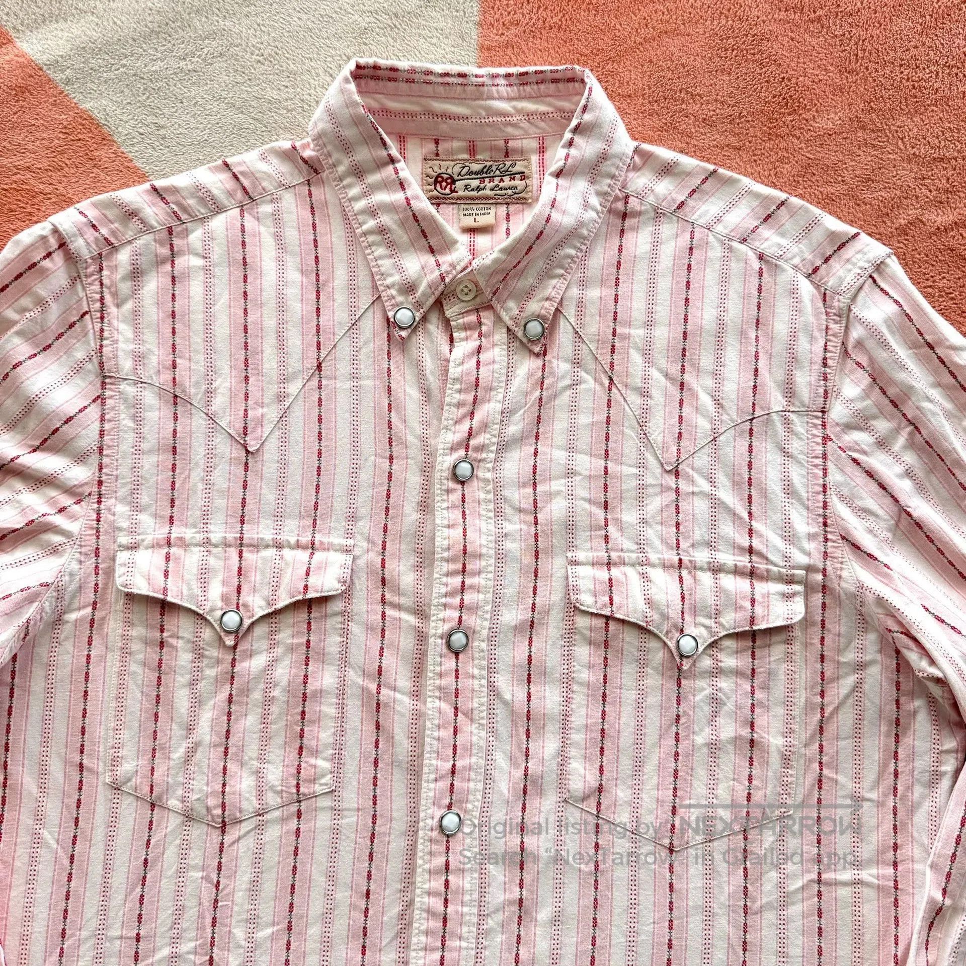 RRL Ralph Lauren RRL Pink Stripe Western Shirt. Size US L / EU 52-54 / 3 - 2 Thumbnail