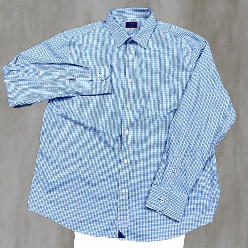 UNTUCKit UNTUCKit Button-Up Shirt Men XL Blue Plaid Nylon Performance Stretch Dress Shirt Size 46R - 1 Thumbnail
