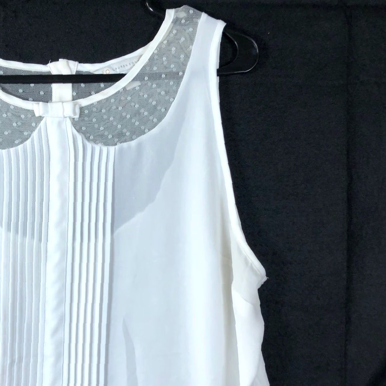 Vintage LC Lauren Conrad Blouse Womens Sleeveless White Bow Pleated Front Lace XL Sheer Casual Workwear, Preppy, 90s? Size XL / US 12-14 / IT 48-50 - 5 Thumbnail