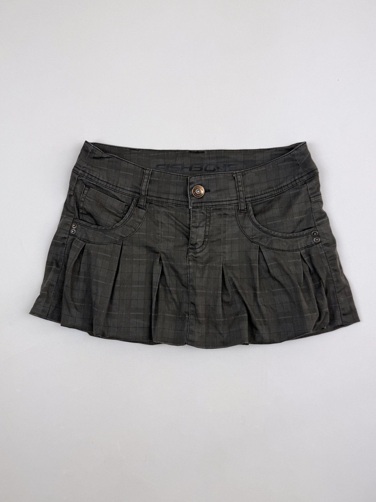 Vintage Y2K Vintage Fishbone Grey Check Pleated Mini Skirt Size 28" / US 6 / IT 42 - 1 Thumbnail