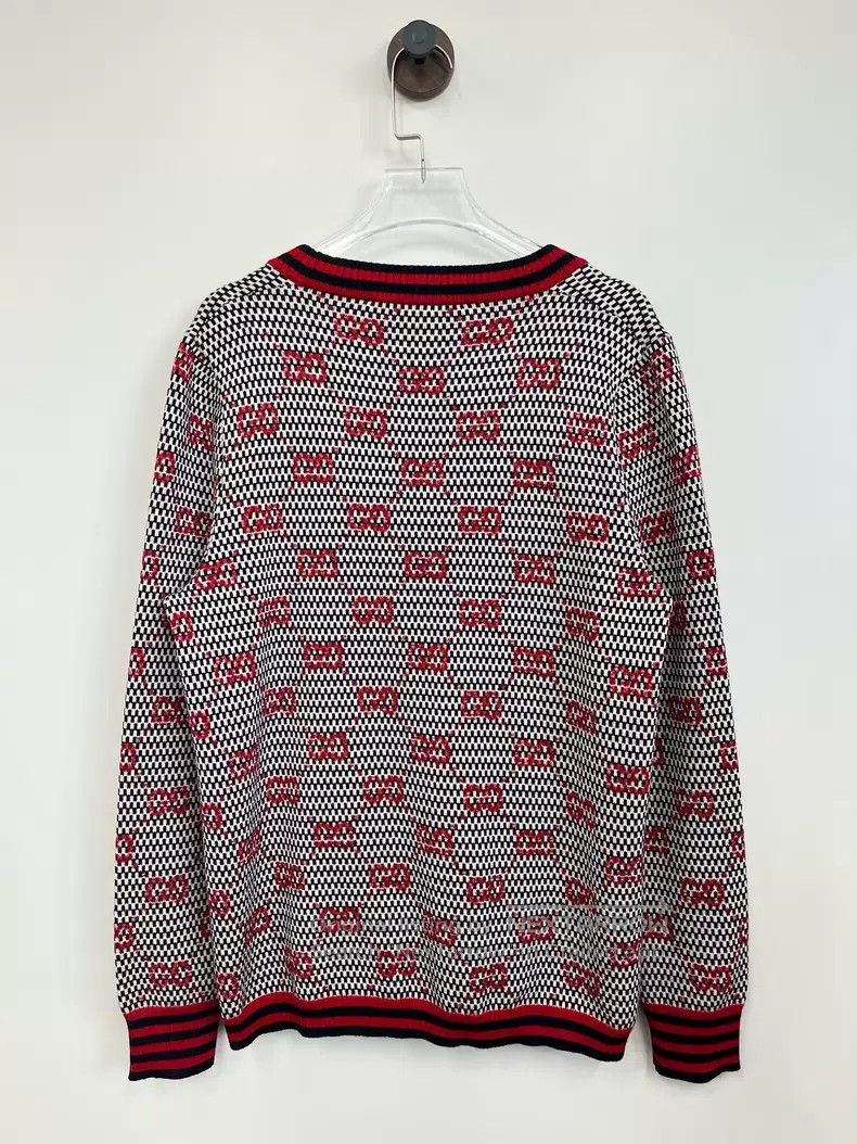 Gucci Gucci Red double G full-print V-neck wool knitted cardigan Size M / US 6-8 / IT 42-44 - 2 Thumbnail