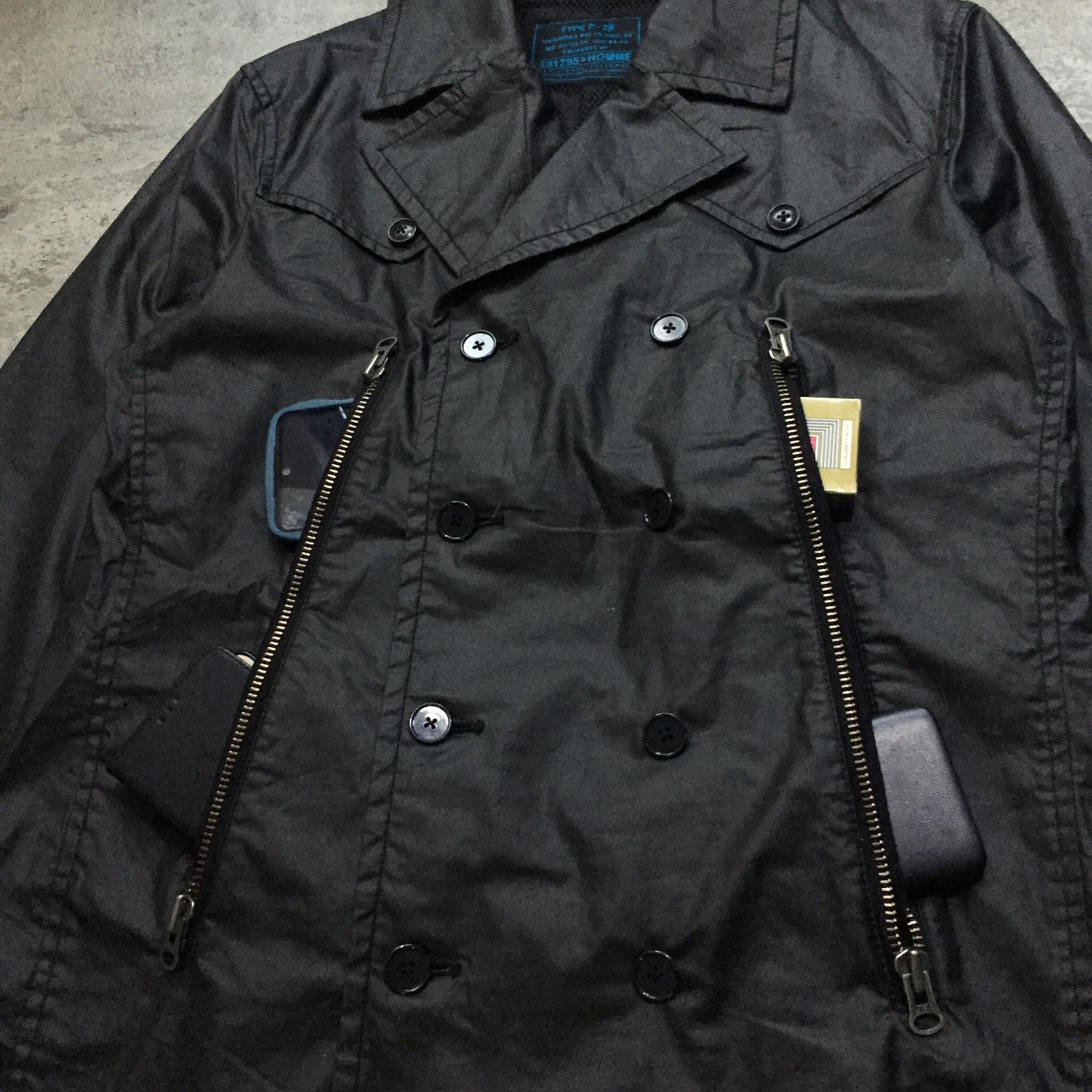 291295=Homme 291295 Double Breasted Multi Pocket Zipper Coated Jacket Size US M / EU 48-50 / 2 - 3 Thumbnail