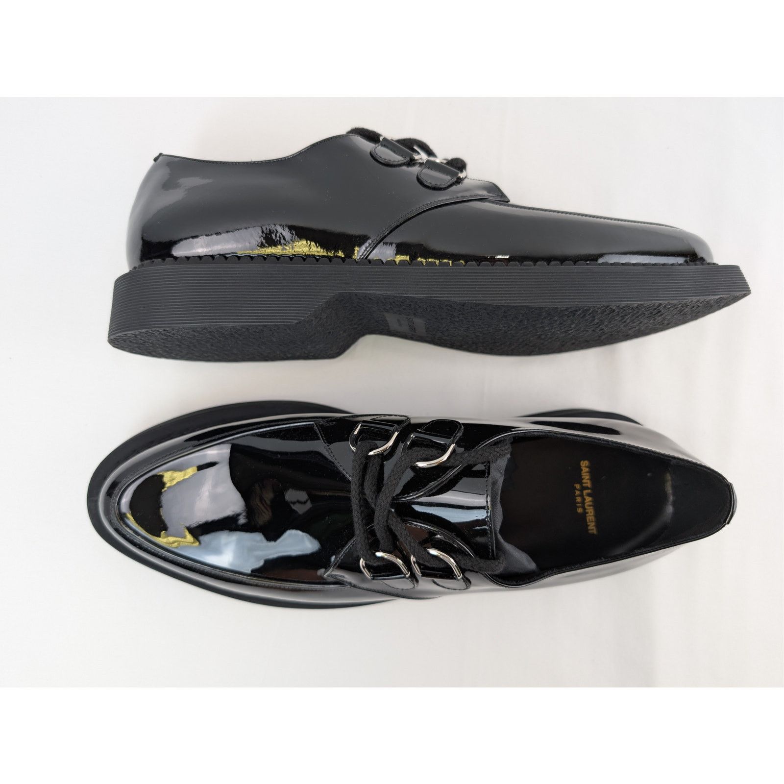 Saint Laurent Paris o1rshd1 Shiny Patent Leather Teddy Derby Shoes Boots Black Size US 12 / EU 45 - 1 Thumbnail
