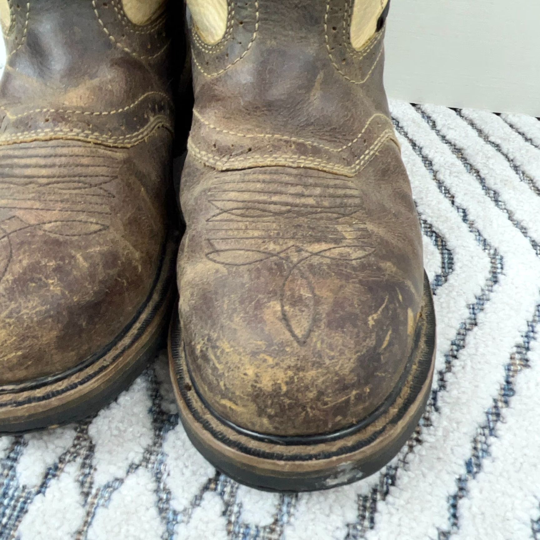 Justin Boots VINTAGE Justin Boots Men 11.5 D Brown Steel Toe Western Work Boot Leather Casu Size US 11.5 / EU 44-45 - 6 Thumbnail