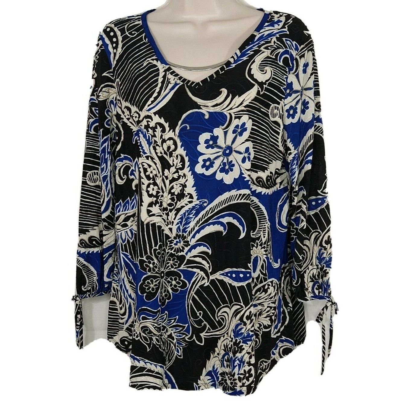 Other Cato Tunic Top Shirt V-neck Women Size S Blue Black Floral Size S / US 4 / IT 40 - 1 Thumbnail