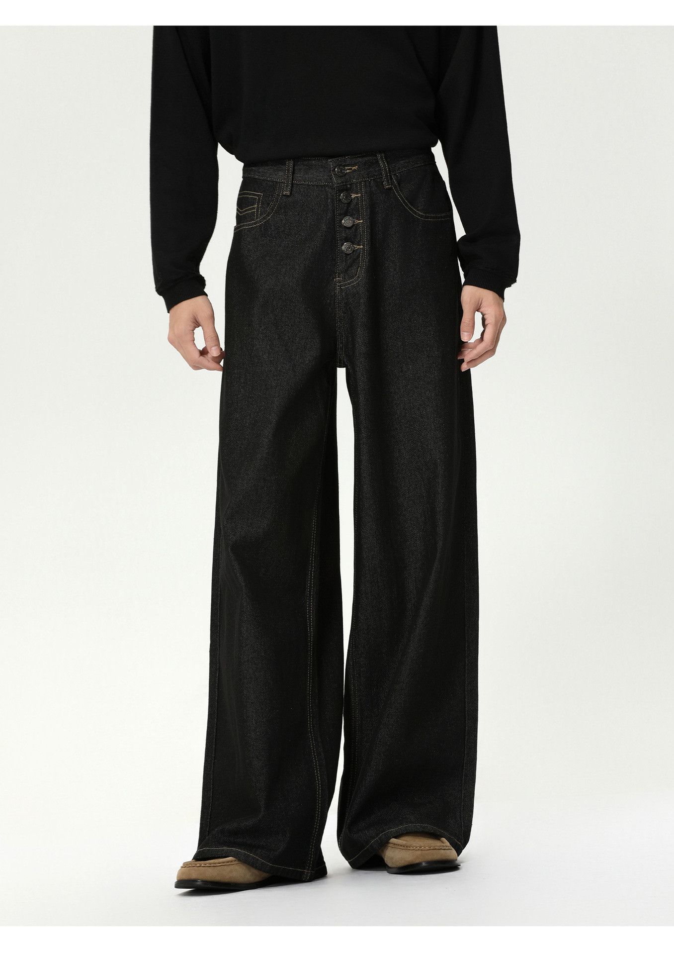 Jean Retro button mid-rise wide-leg straight washed jeans Size US 32 / EU 48 - 3 Thumbnail