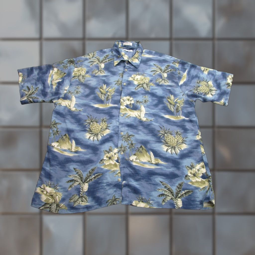Pierre Cardin Pierre Cardin Shirt Mens 2XL Blue Hawaiian Aloha Short Sleeve Button Tropical Size US XXL / EU 58 / 5 - 1 Thumbnail