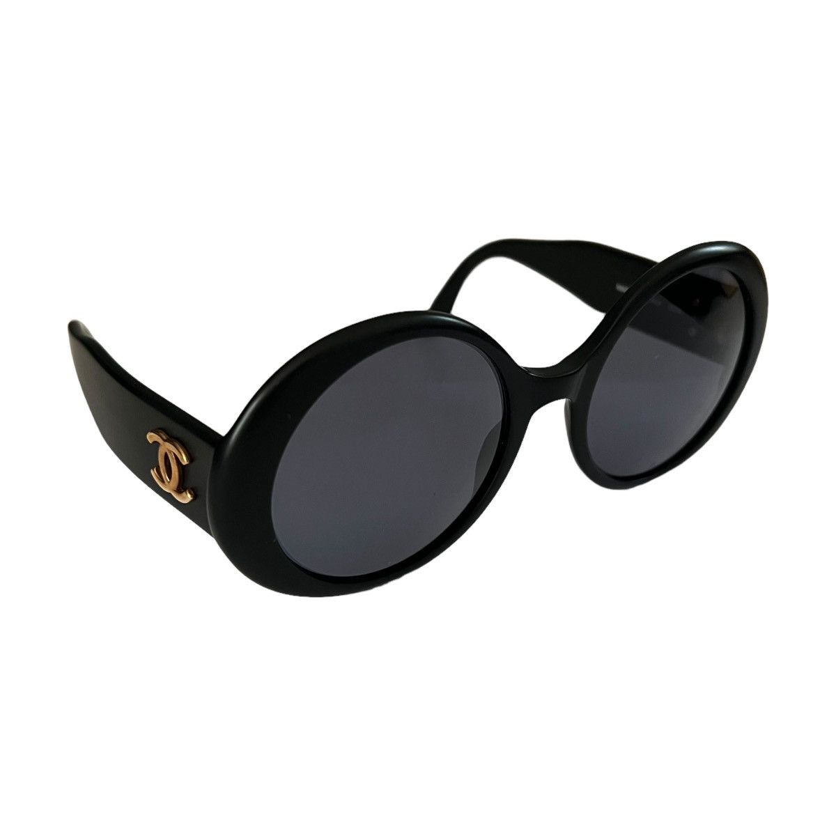 image of Chanel Oversized Round Cc Logo Sunglasses in Black, Women's