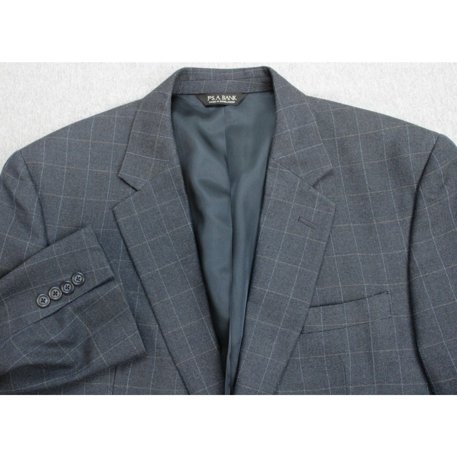 Jos. A. Bank Jos A Bank Blazer Mens 43R Navy Blue Windowpane Wool Silk Size 42R - 1 Thumbnail