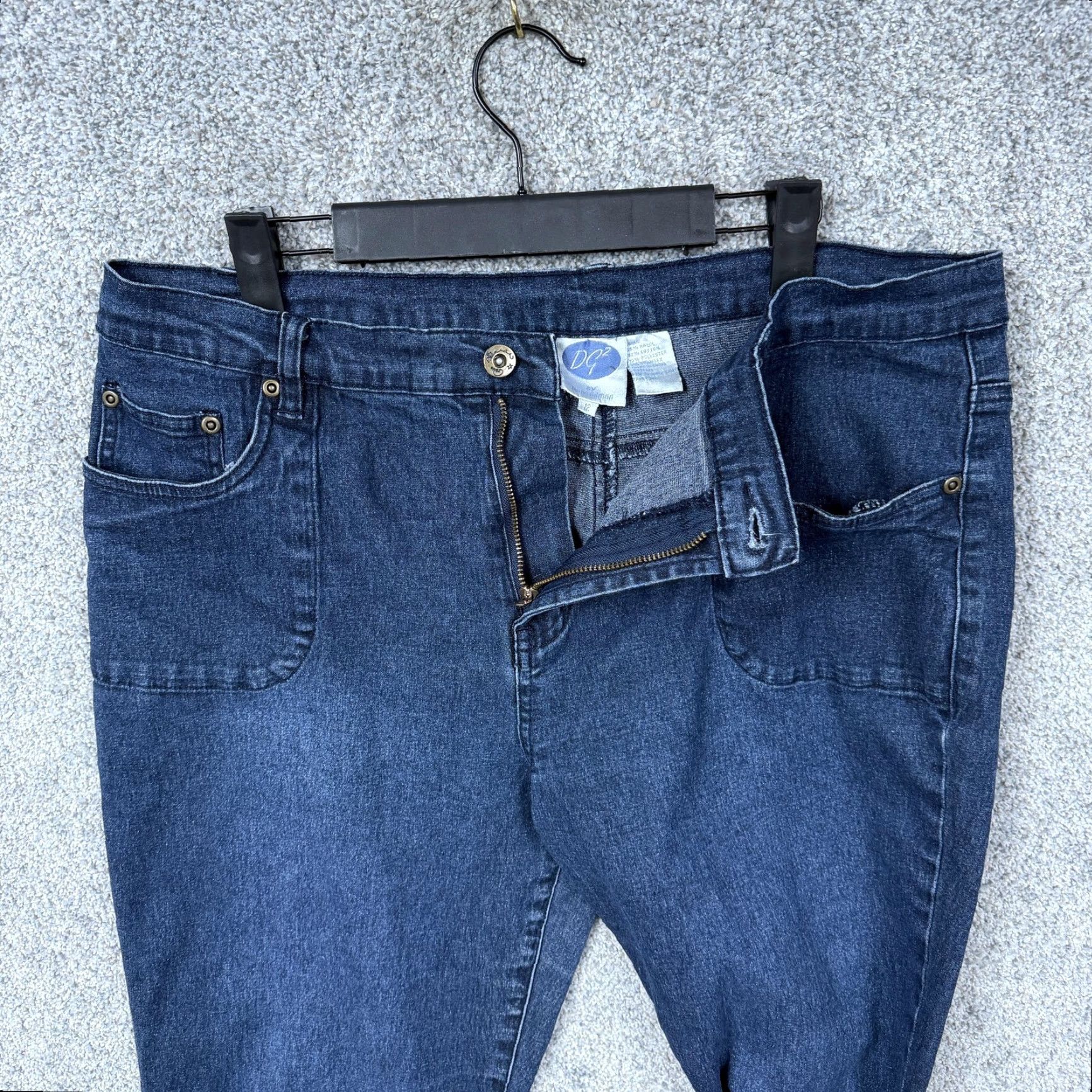 Denime DG2 by Diane Gilman Jeans Women 12 Bootcut Denim Dark Wash High Rise Stretch 5-Pocket Blue 34x30.5 Size 34" / US 12 / IT 48 - 6 Thumbnail
