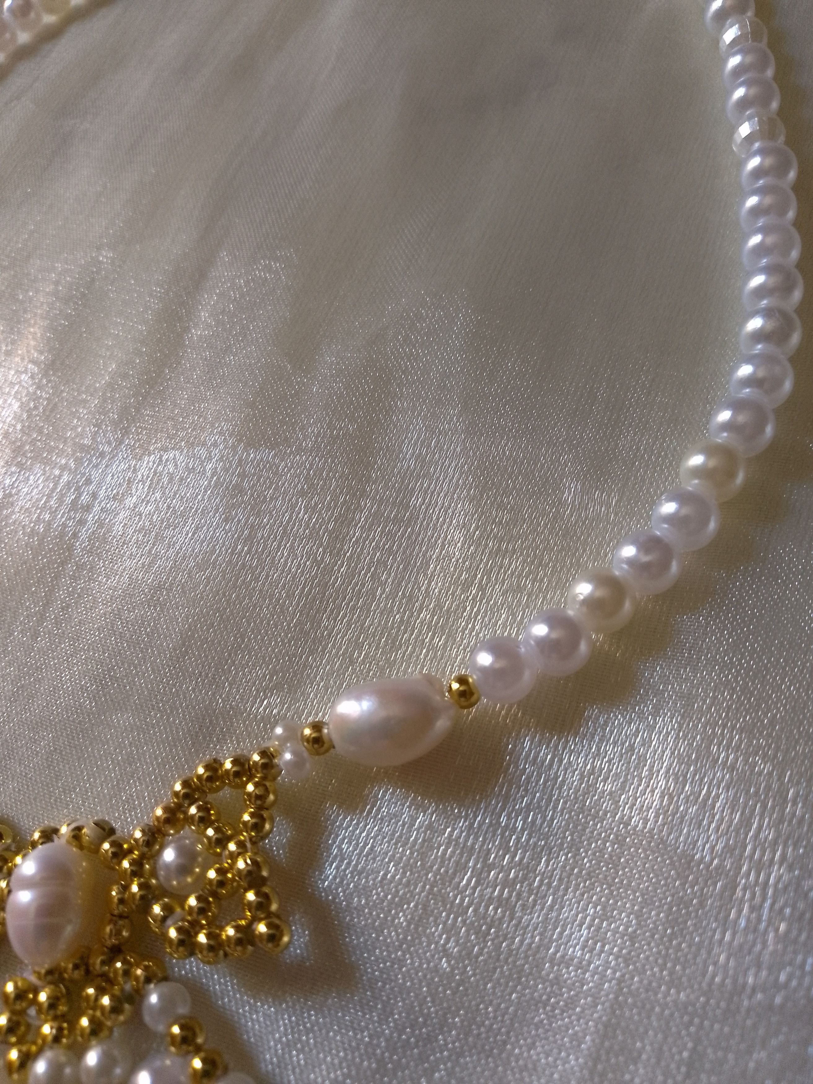 Handmade Pearls necklace with Golden flakes freshwater pearls Size ONE SIZE - 3 Thumbnail