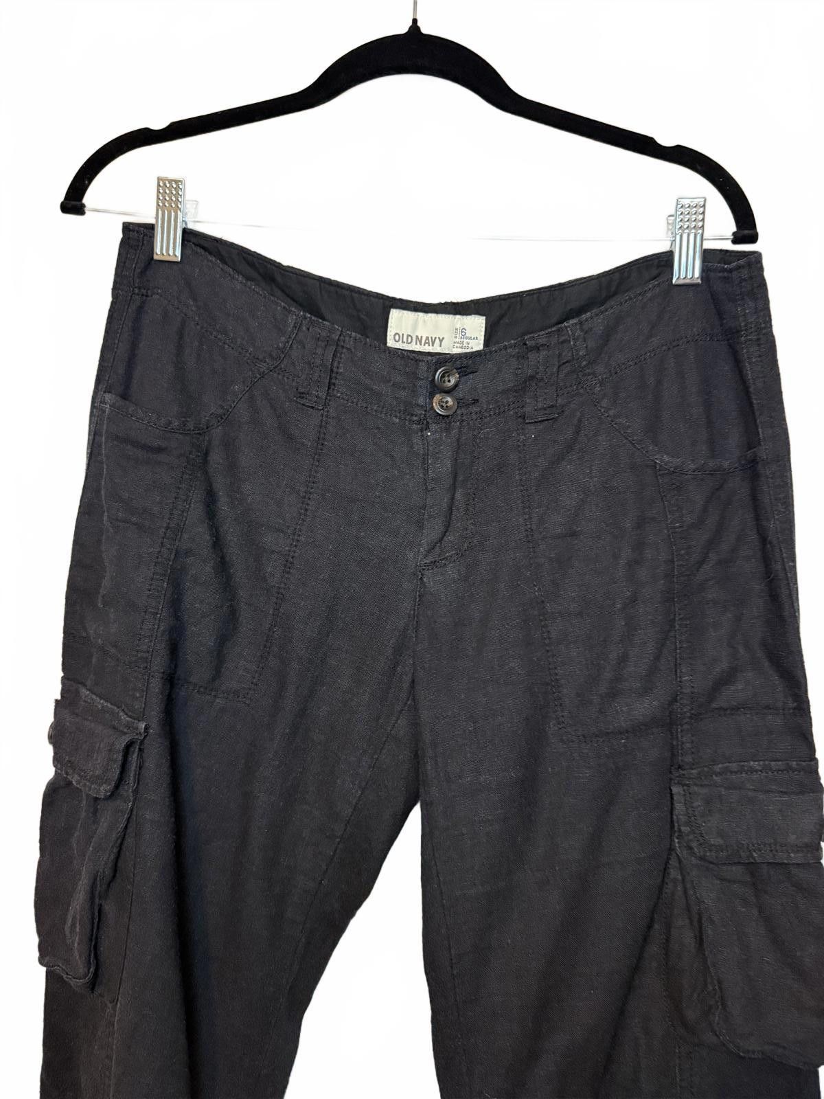 Designer Y2K Soft Grunge Black linen cargo pants women’s size 6. Size 28" / US 6 / IT 42 - 1 Thumbnail