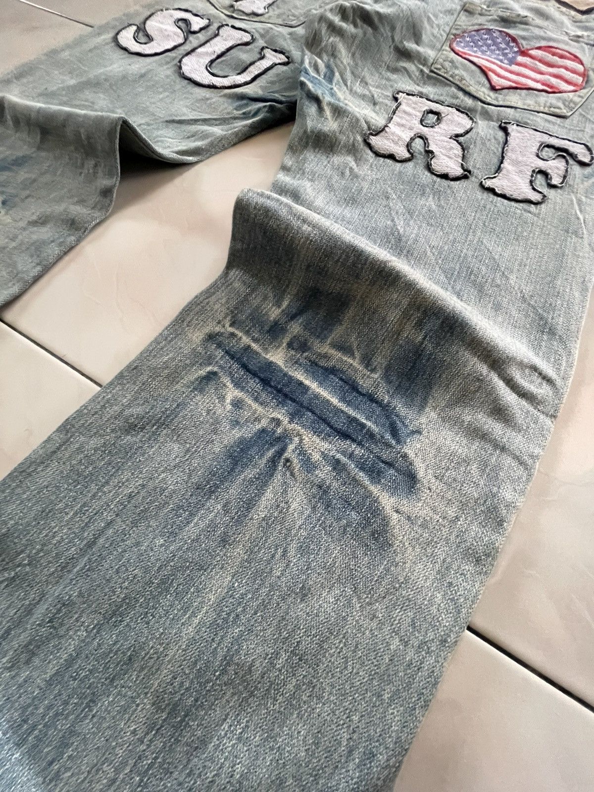 Hysteric Glamour Point Loma Japan I Love ❤️ Surf Patched Faded Wash Jeans Size US 34 / EU 50 - 7 Thumbnail