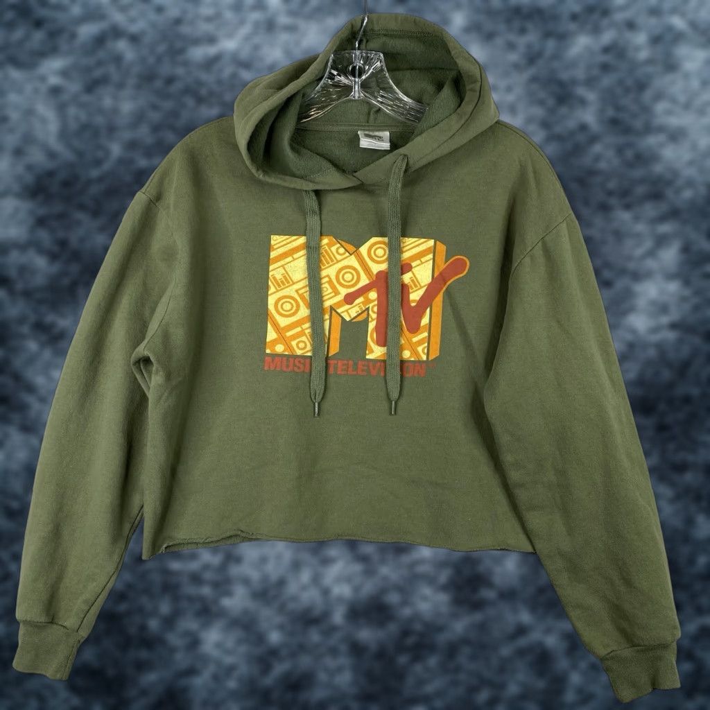 Etro MTV Cropped Hoodie Sweatshirt Womens Size S Green Long Sleeve Cotton Retro Music Size S / US 4 / IT 40 - 1 Thumbnail