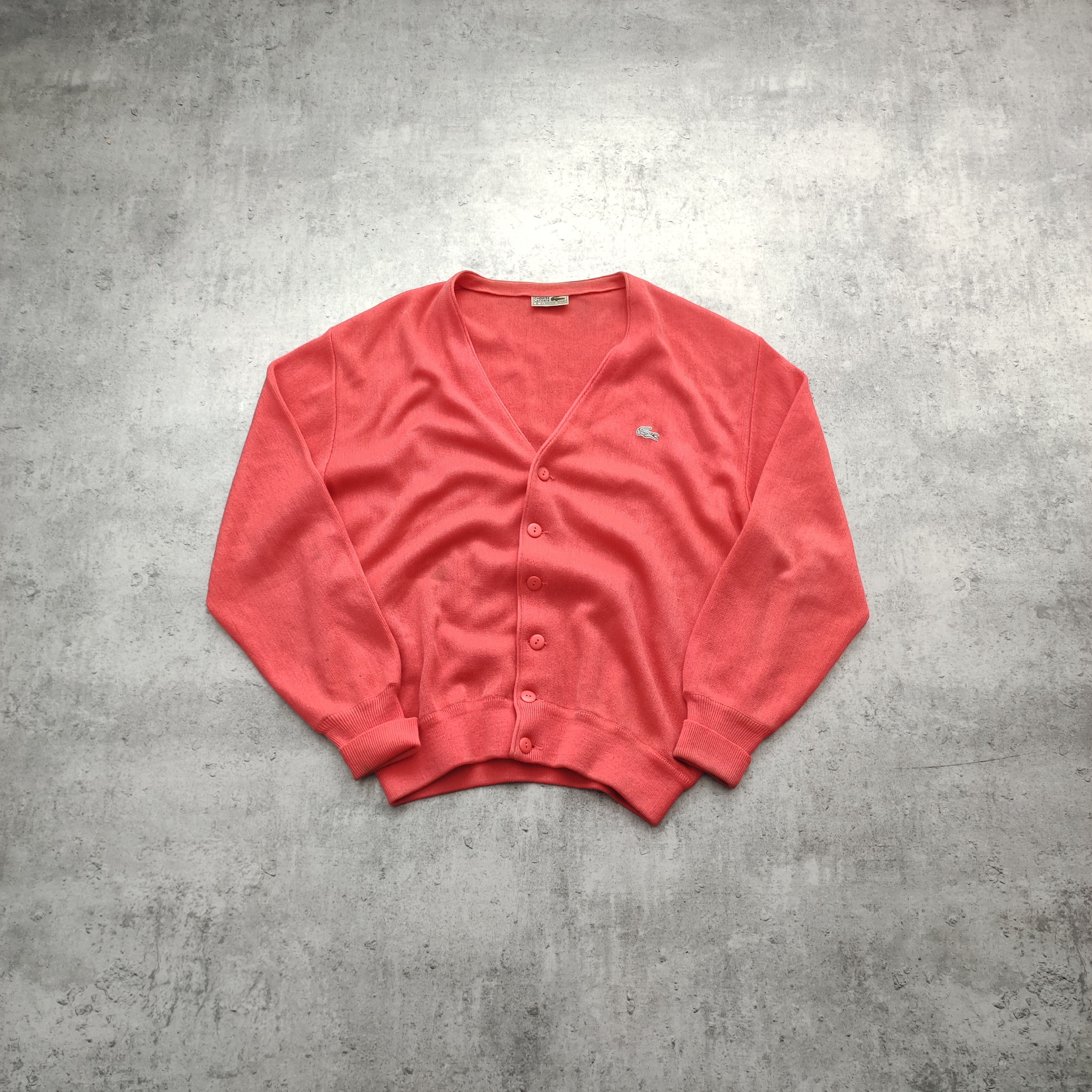 Lacoste × Vintage RARE OG 80s Lacoste France Pink Logo Cardigan Sweater Size US XL / EU 56 / 4 - 1 Thumbnail